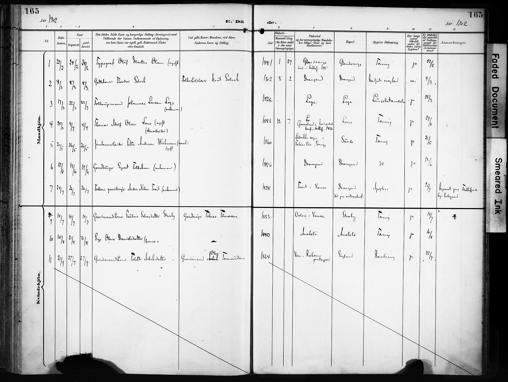 Flekkefjord sokneprestkontor, AV/SAK-1111-0012/F/Fa/Fac/L0009: Parish register (official) no. A 9, 1899-1909, p. 165