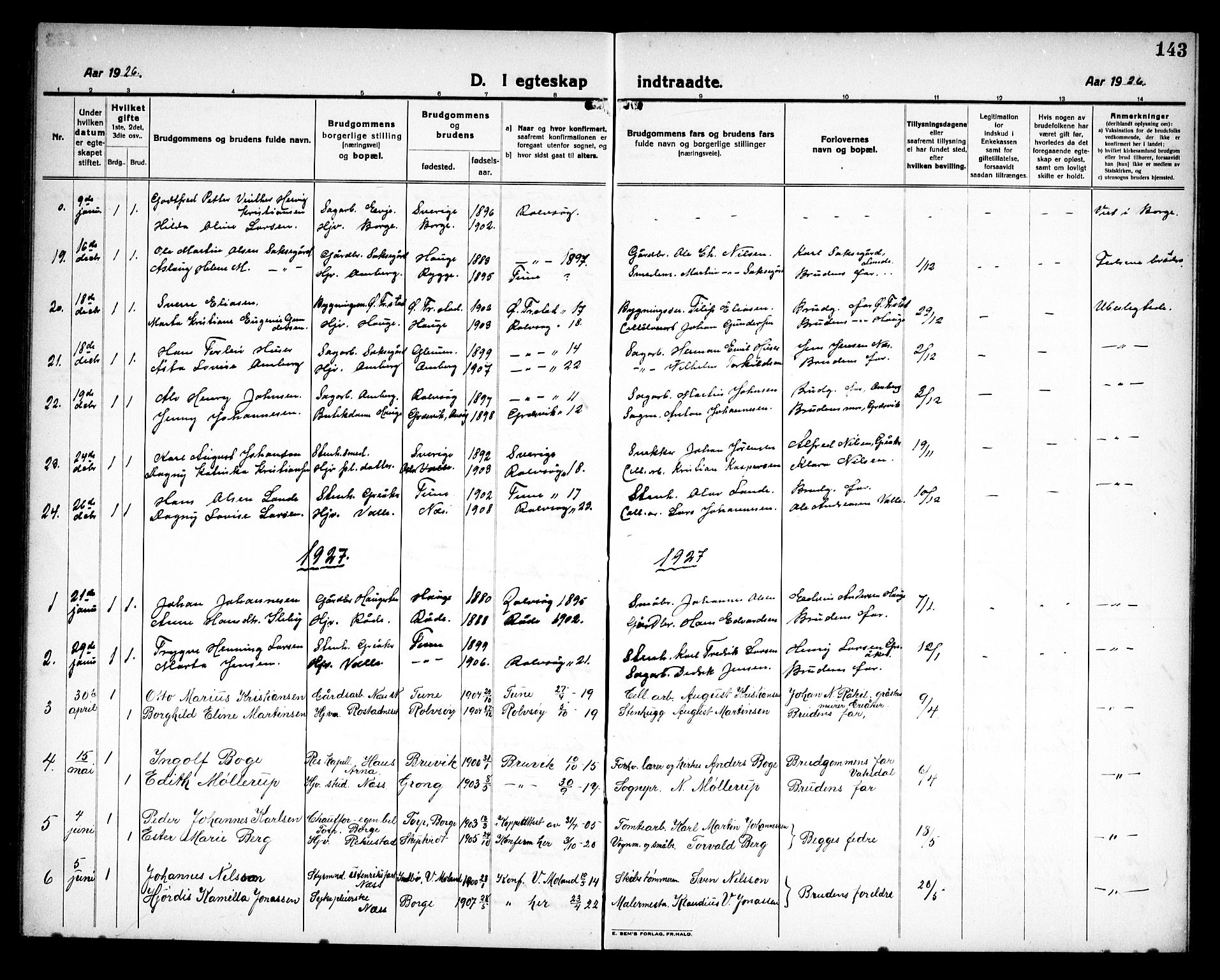 Rolvsøy prestekontor Kirkebøker, AV/SAO-A-2004/G/Ga/L0002: Parish register (copy) no. 2, 1920-1935, p. 143