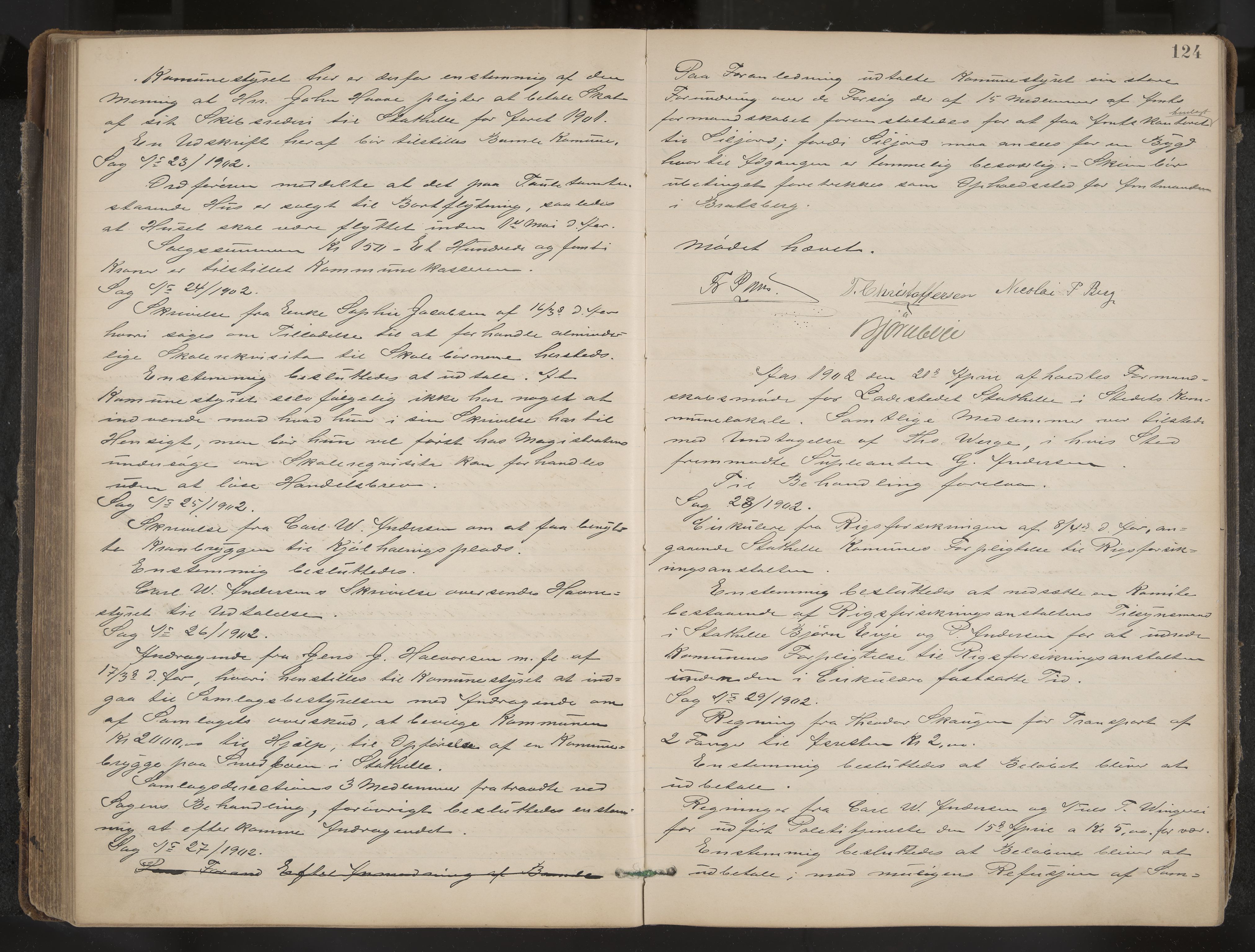 Stathelle formannskap og sentraladministrasjon, IKAK/0803021/A/L0002: Møtebok, 1892-1909, p. 124
