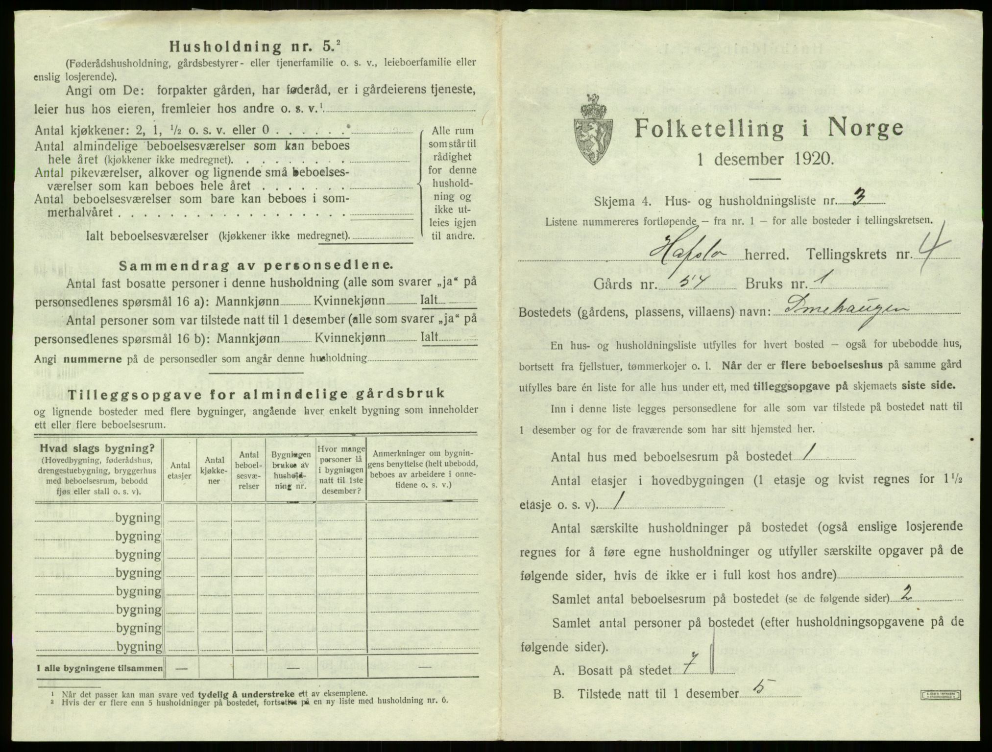 SAB, 1920 census for Hafslo, 1920, p. 305