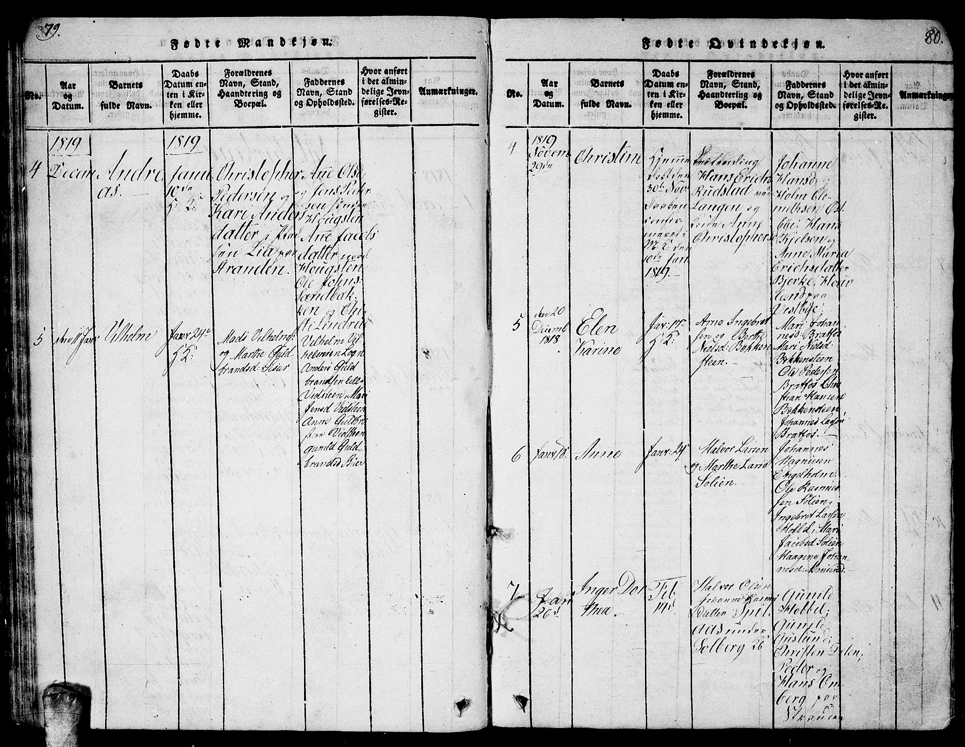 Enebakk prestekontor Kirkebøker, AV/SAO-A-10171c/G/Ga/L0001: Parish register (copy) no. I 1, 1815-1833, p. 79-80