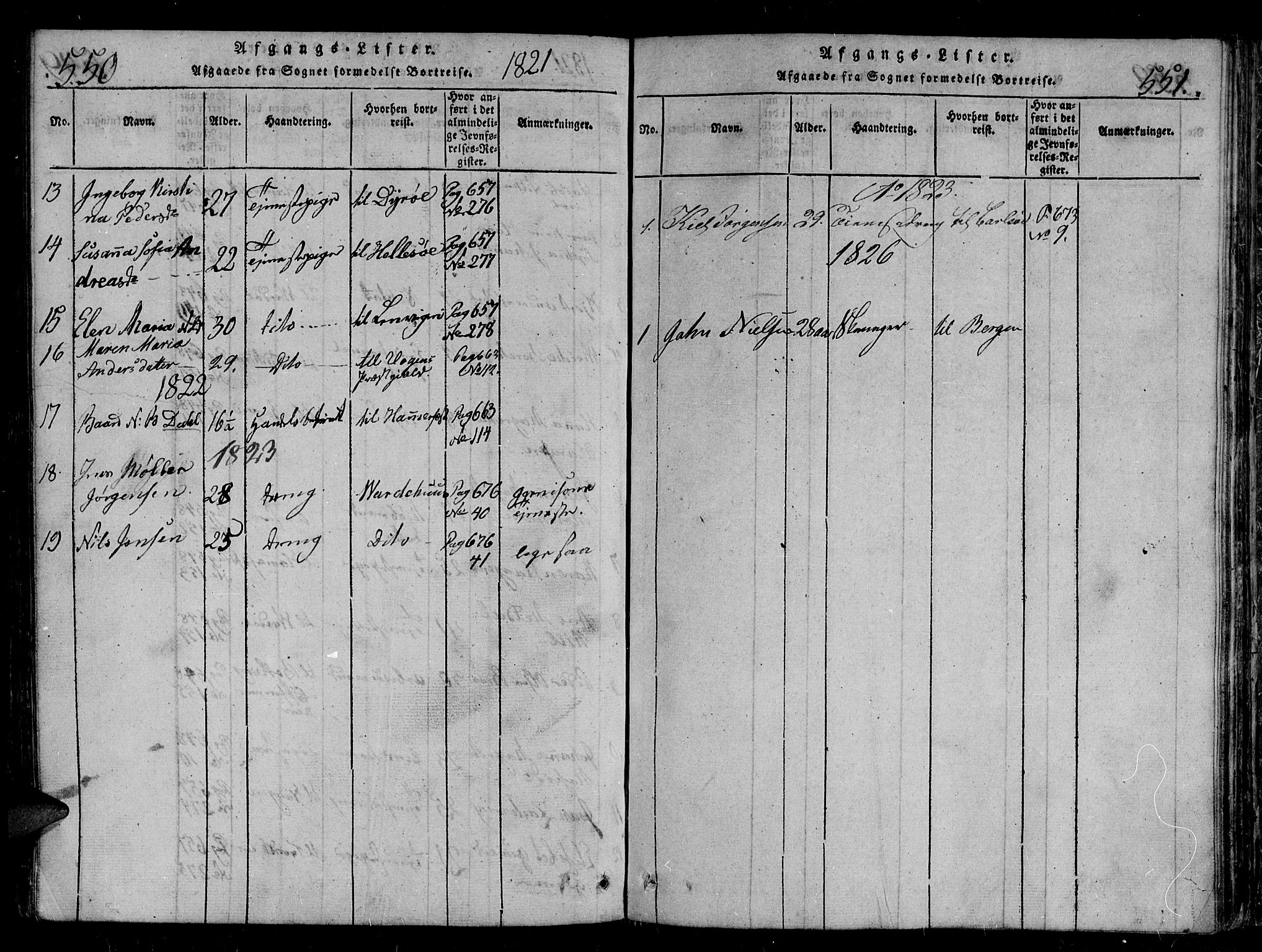 Tromsø sokneprestkontor/stiftsprosti/domprosti, SATØ/S-1343/G/Gb/L0001klokker: Parish register (copy) no. 1, 1821-1833, p. 550-551
