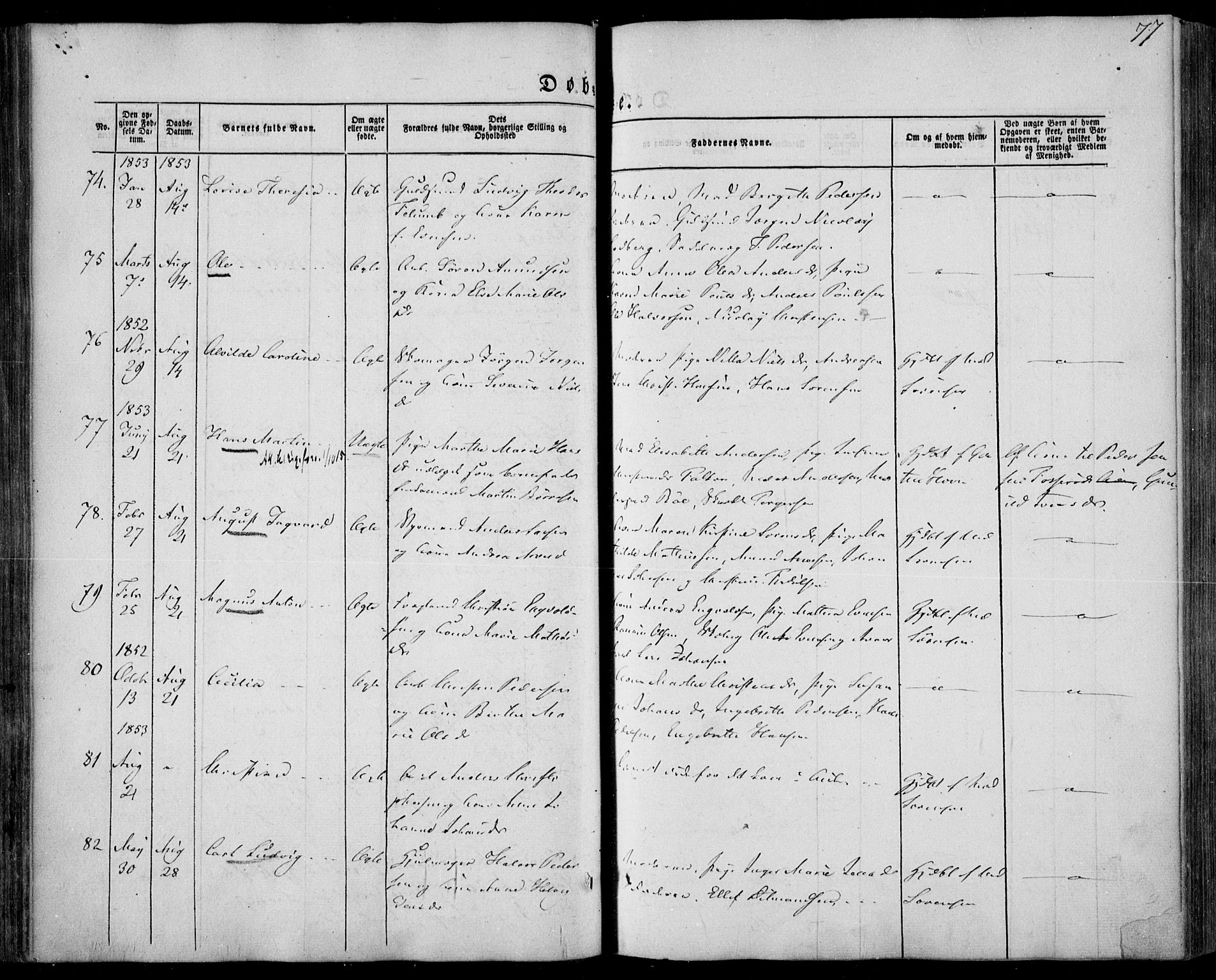 Larvik kirkebøker, AV/SAKO-A-352/F/Fa/L0003: Parish register (official) no. I 3, 1848-1856, p. 77