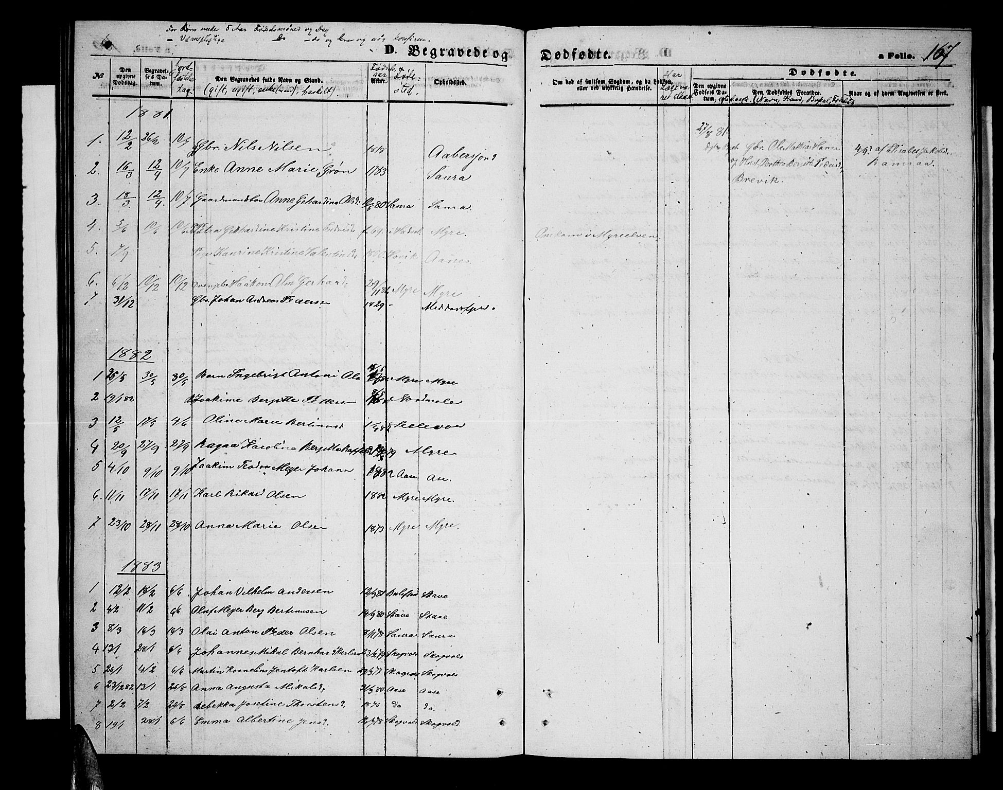 Ministerialprotokoller, klokkerbøker og fødselsregistre - Nordland, AV/SAT-A-1459/897/L1412: Parish register (copy) no. 897C02, 1867-1886, p. 167