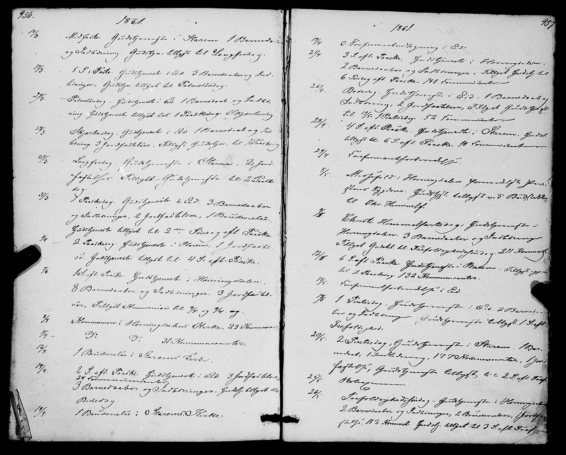 Eid sokneprestembete, AV/SAB-A-82301/H/Haa/Haaa/L0009: Parish register (official) no. A 9, 1861-1868, p. 956-957