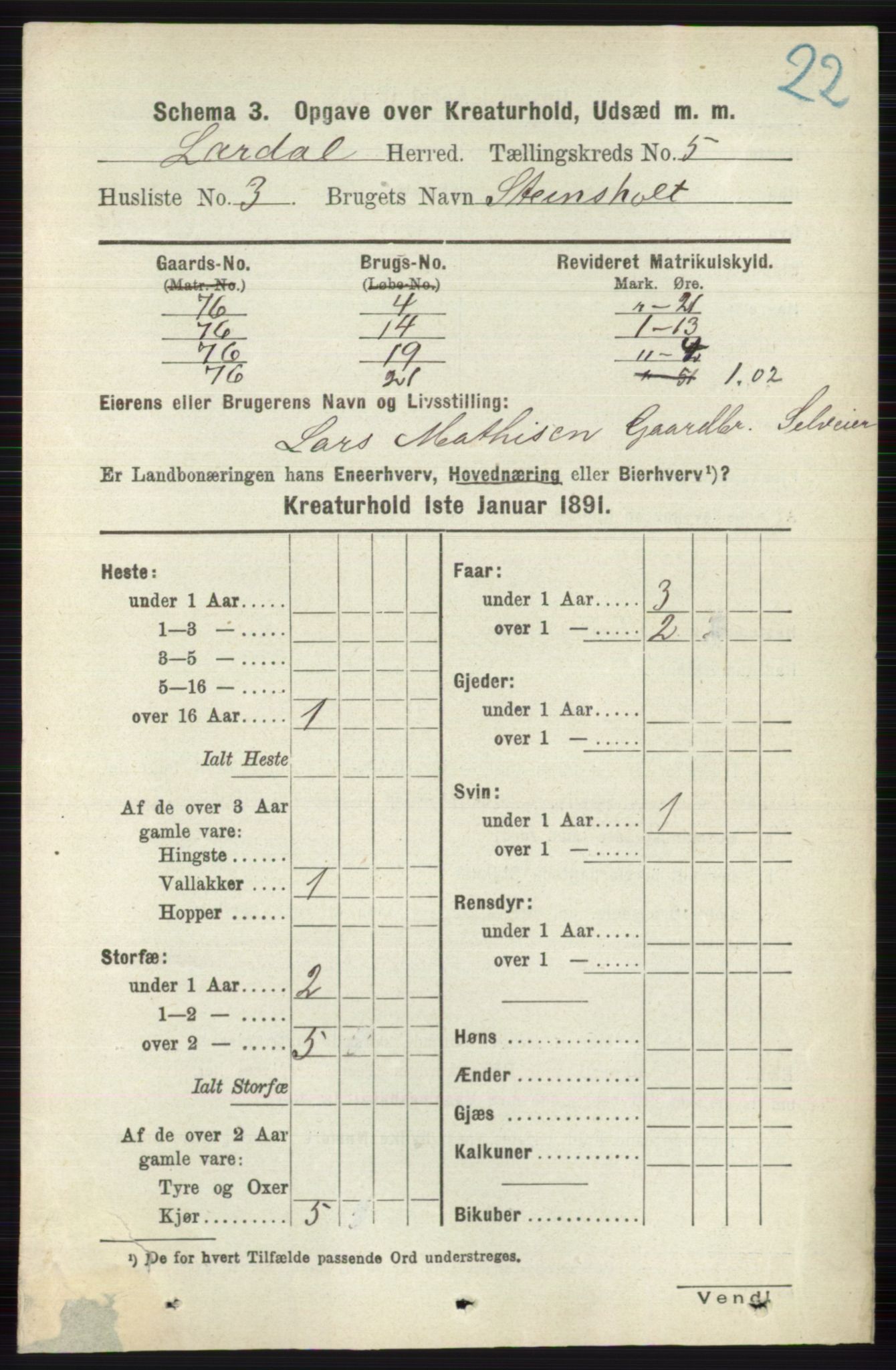 RA, 1891 census for 0728 Lardal, 1891, p. 4043