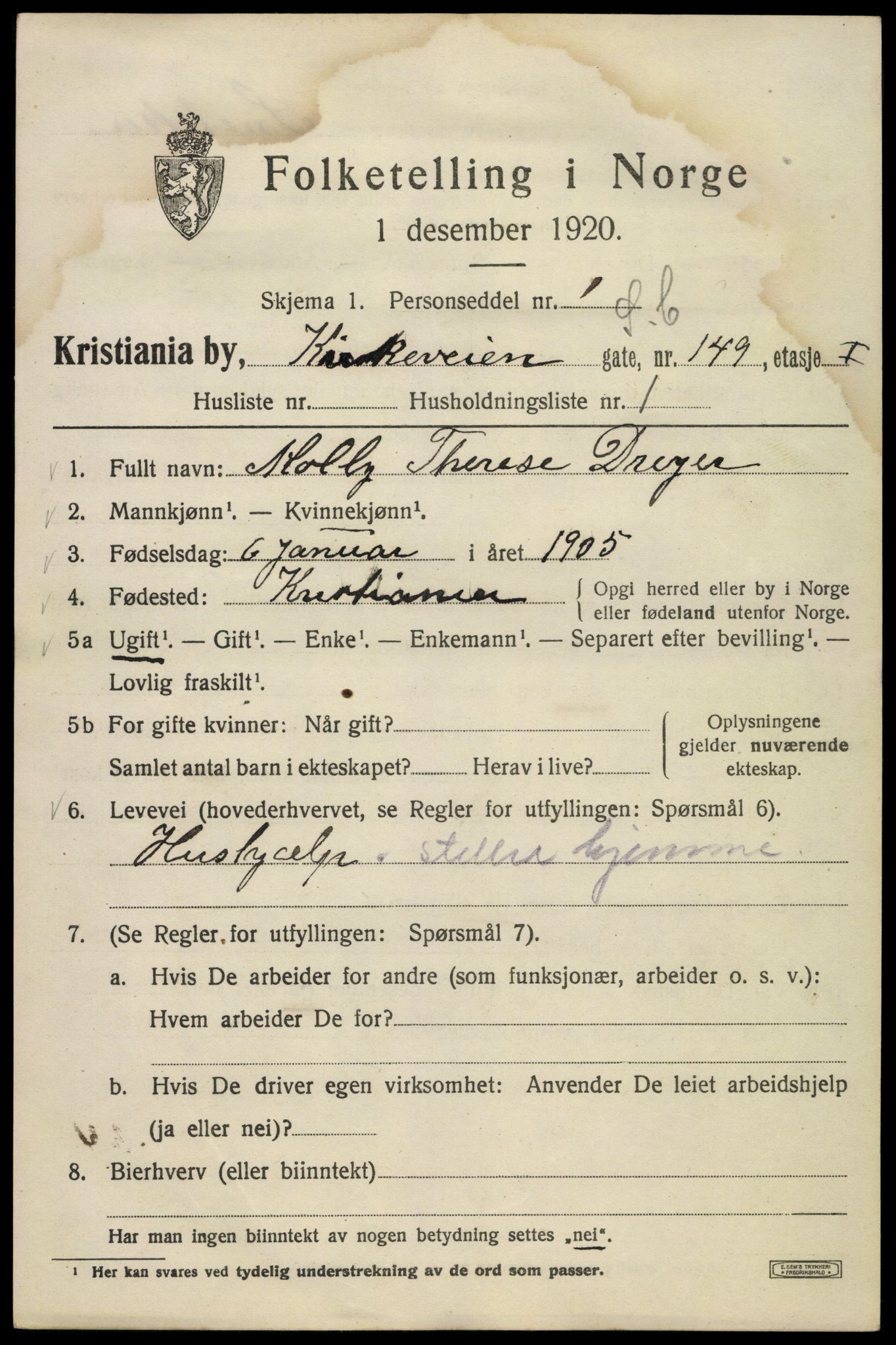 SAO, 1920 census for Kristiania, 1920, p. 340309