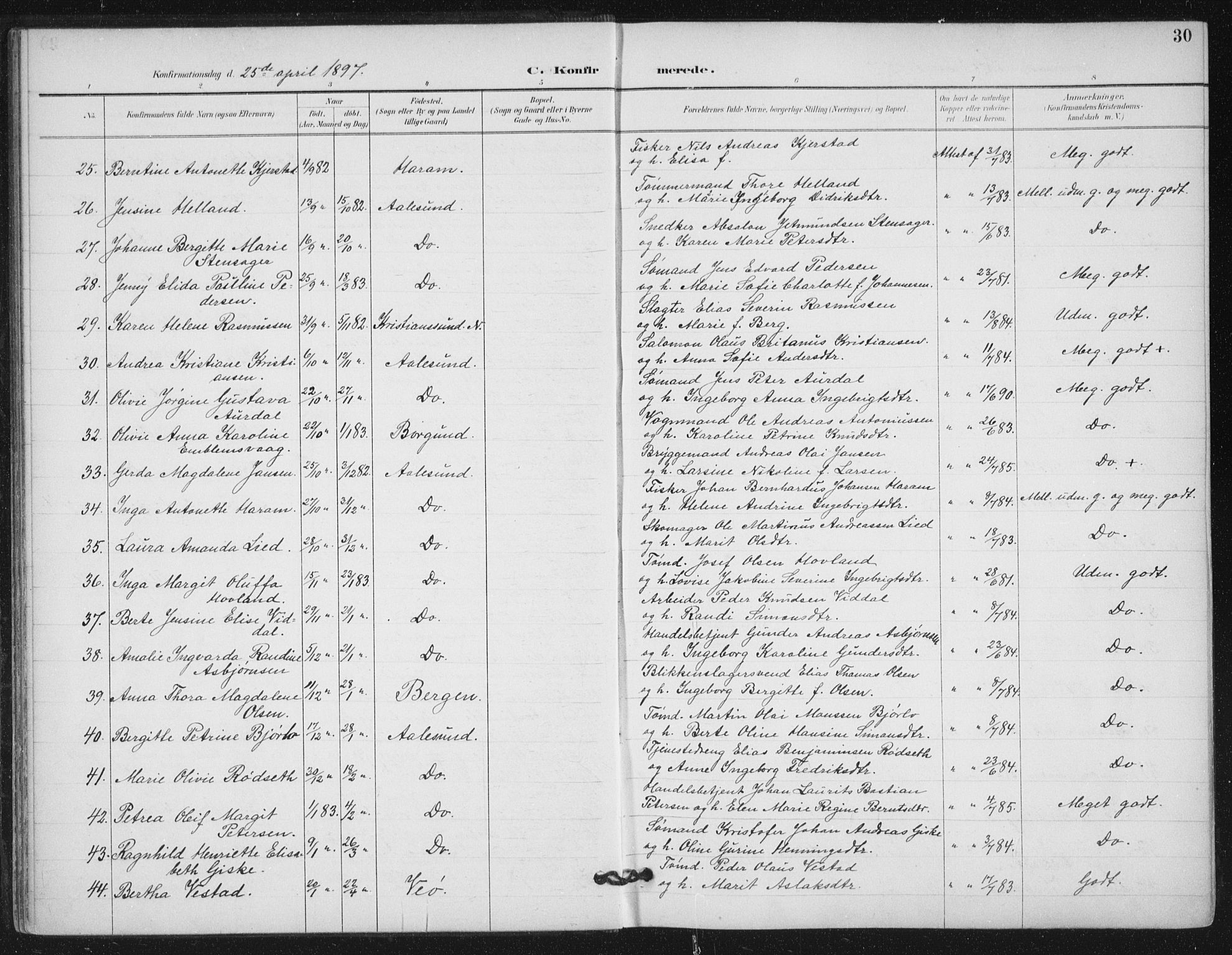 Ministerialprotokoller, klokkerbøker og fødselsregistre - Møre og Romsdal, AV/SAT-A-1454/529/L0457: Parish register (official) no. 529A07, 1894-1903, p. 30