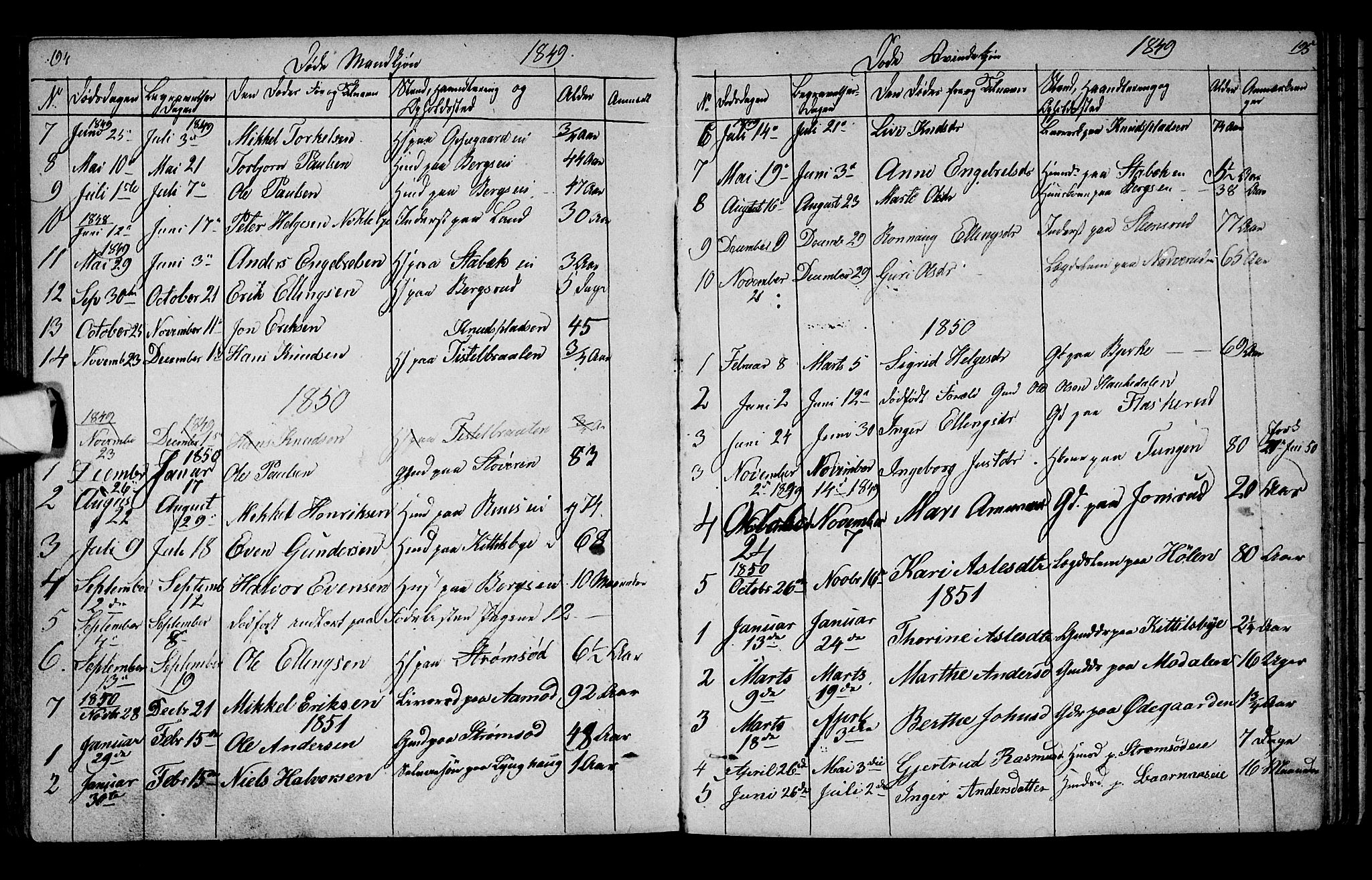 Lunder kirkebøker, SAKO/A-629/G/Ga/L0002: Parish register (copy) no. I 2, 1849-1868, p. 194-195