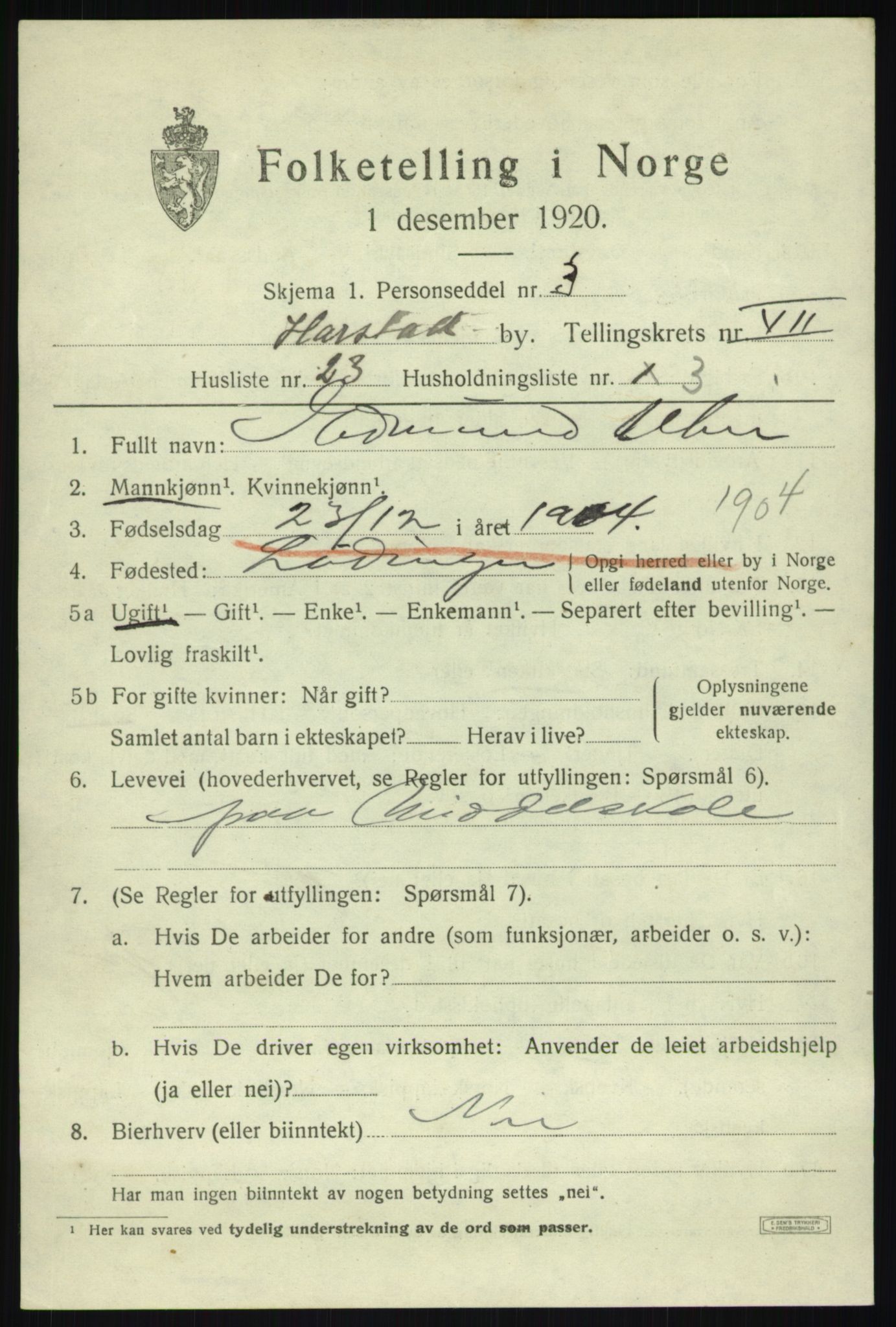 SATØ, 1920 census for Harstad, 1920, p. 8970