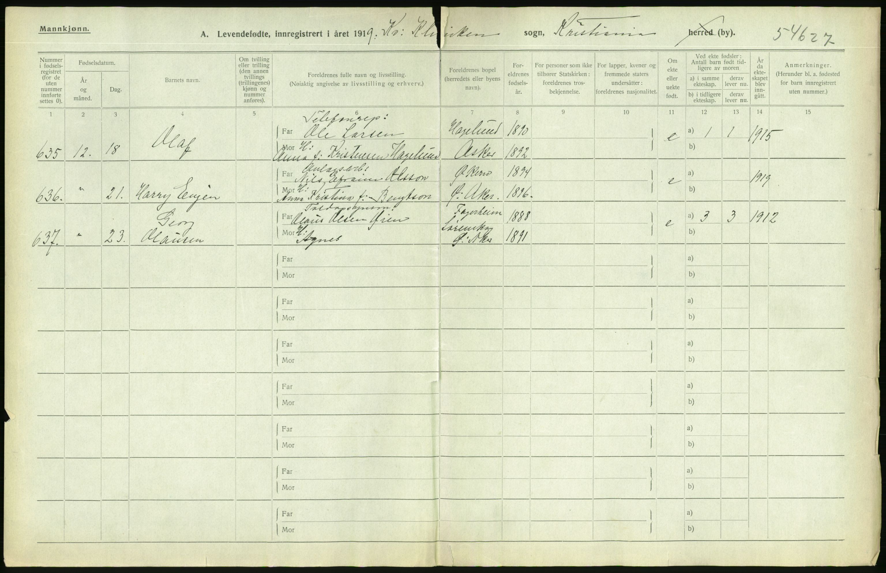 Statistisk sentralbyrå, Sosiodemografiske emner, Befolkning, AV/RA-S-2228/D/Df/Dfb/Dfbi/L0007: Kristiania: Levendefødte menn og kvinner., 1919, p. 272