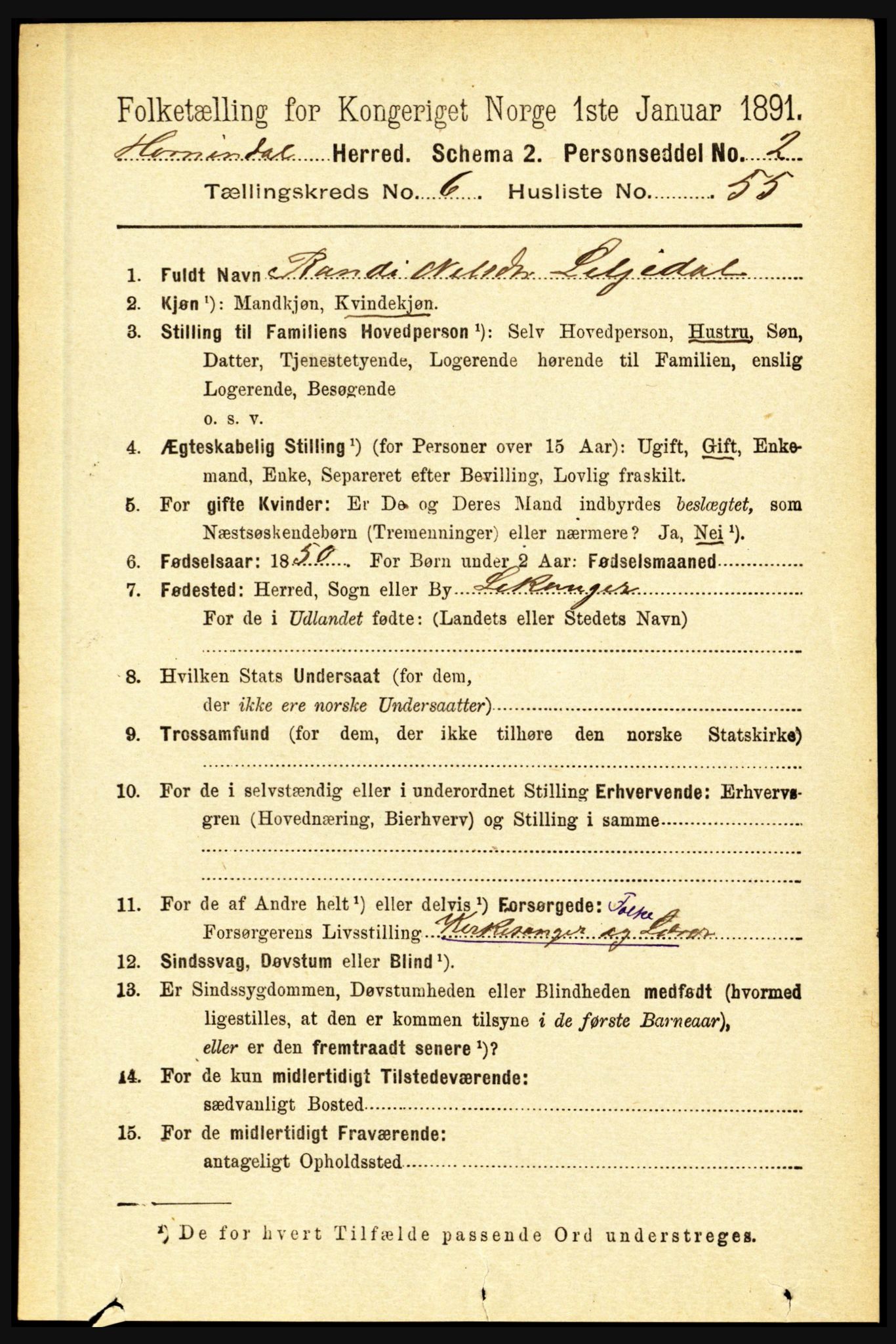 RA, 1891 census for 1444 Hornindal, 1891, p. 1718