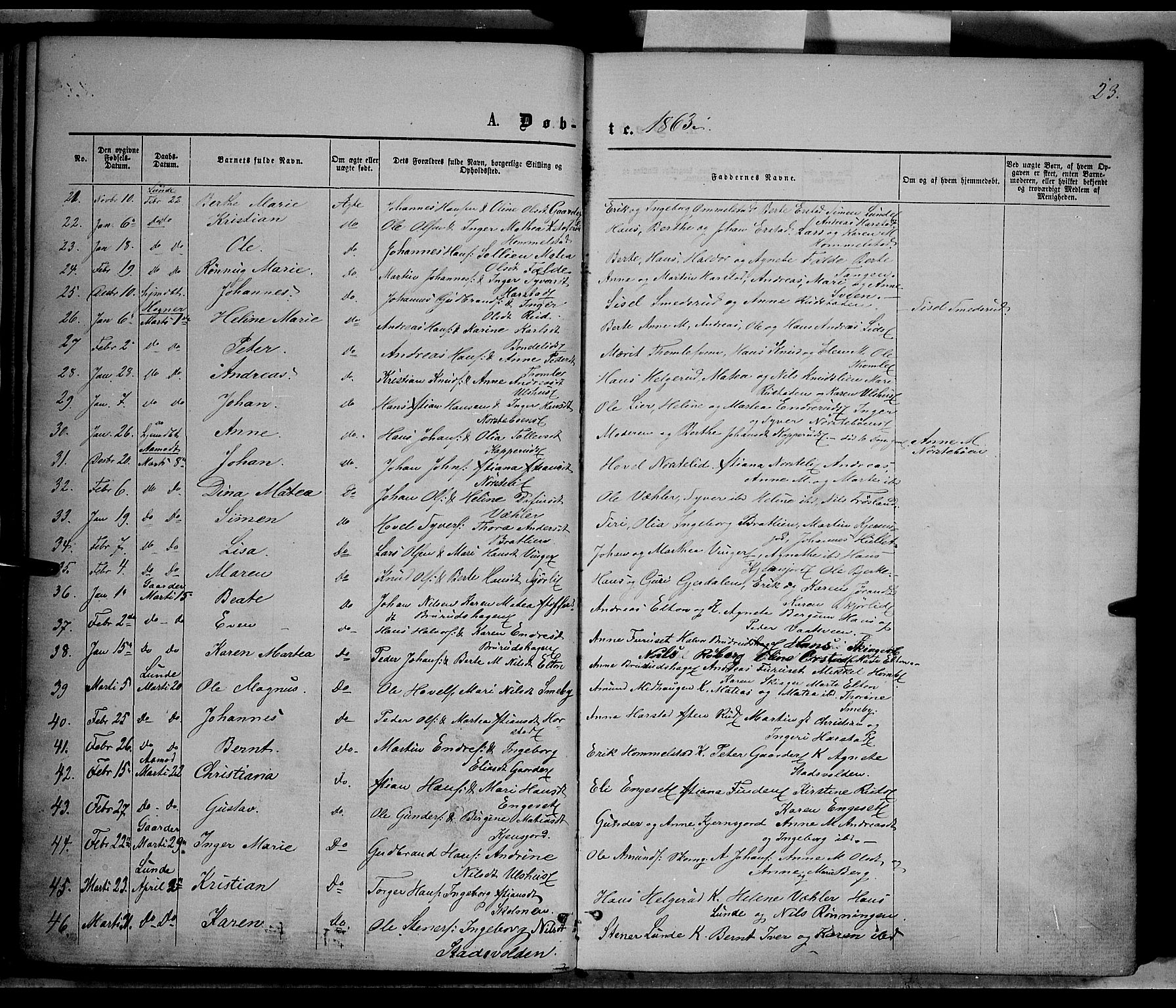 Nordre Land prestekontor, SAH/PREST-124/H/Ha/Haa/L0001: Parish register (official) no. 1, 1860-1871, p. 23