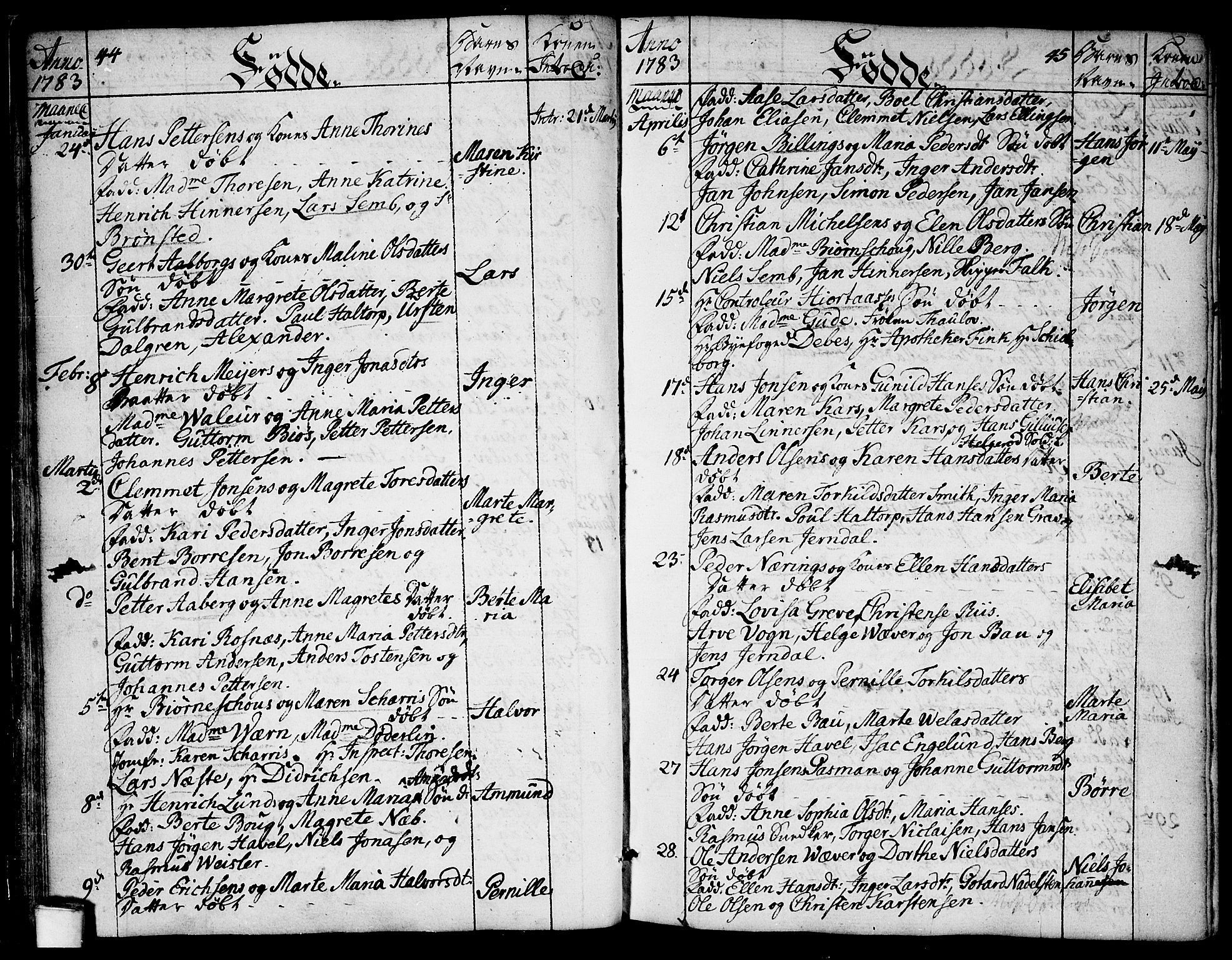 Moss prestekontor Kirkebøker, AV/SAO-A-2003/F/Fa/L0003: Parish register (official) no. I 3, 1779-1814, p. 44-45