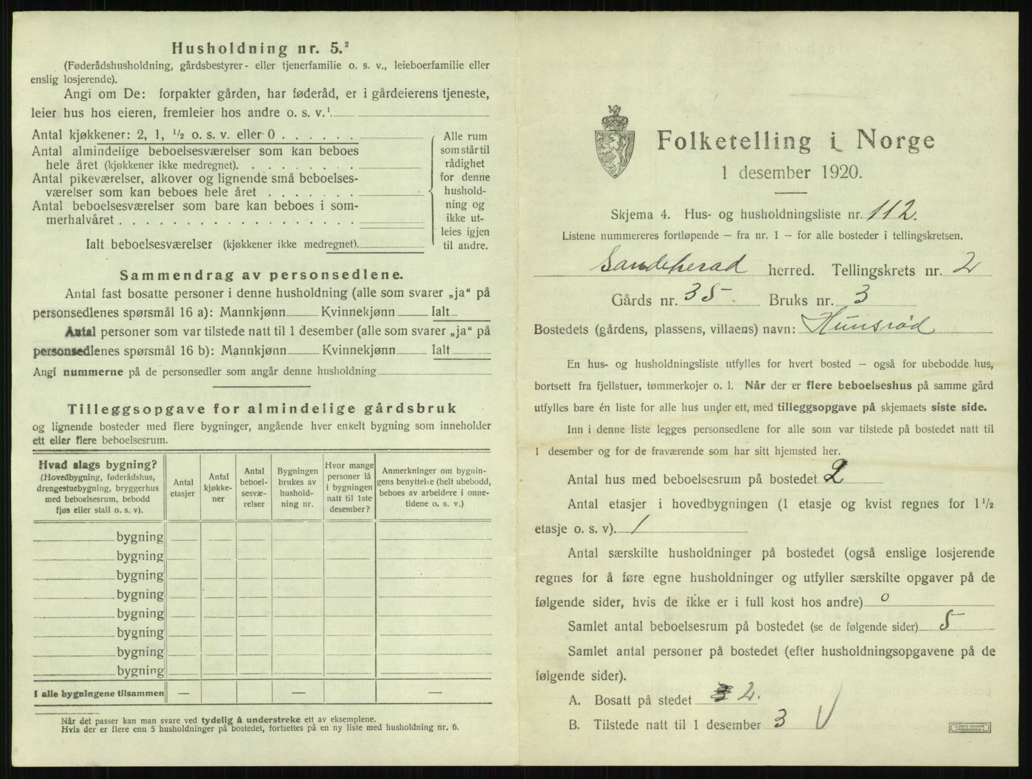 SAKO, 1920 census for Sandeherred, 1920, p. 372
