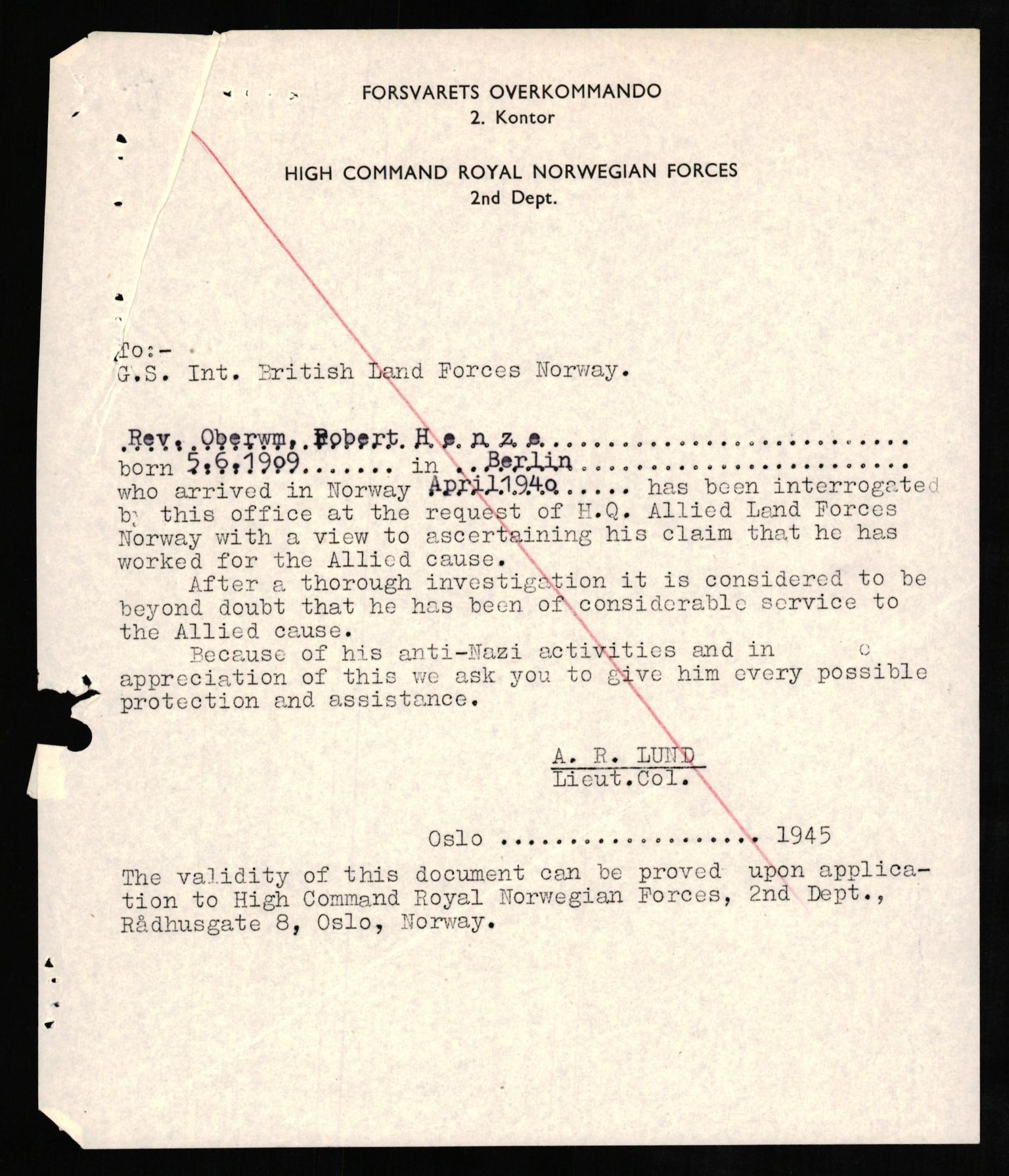 Forsvaret, Forsvarets overkommando II, RA/RAFA-3915/D/Db/L0012: CI Questionaires. Tyske okkupasjonsstyrker i Norge. Tyskere., 1945-1946, p. 551