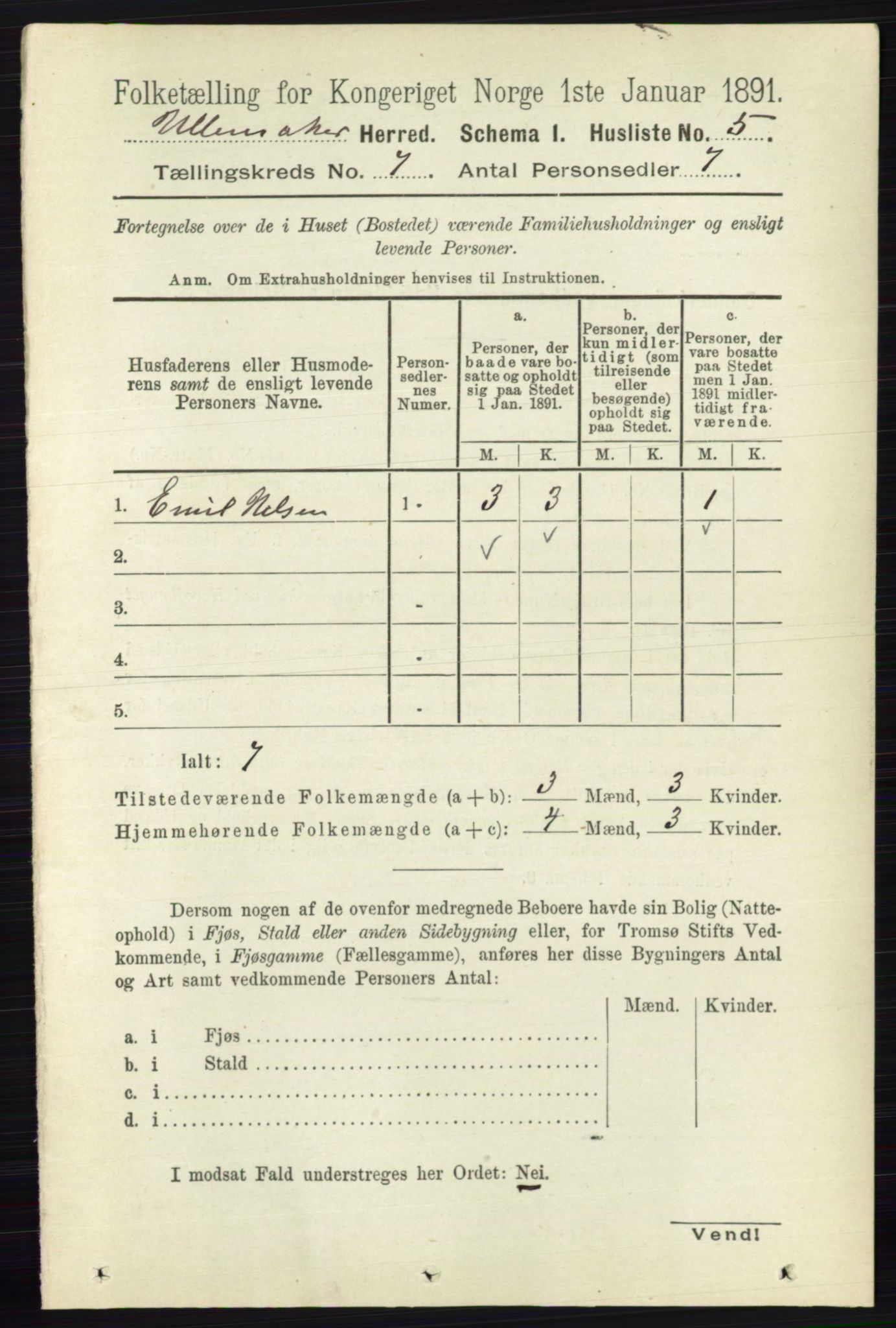 RA, 1891 census for 0235 Ullensaker, 1891, p. 3006