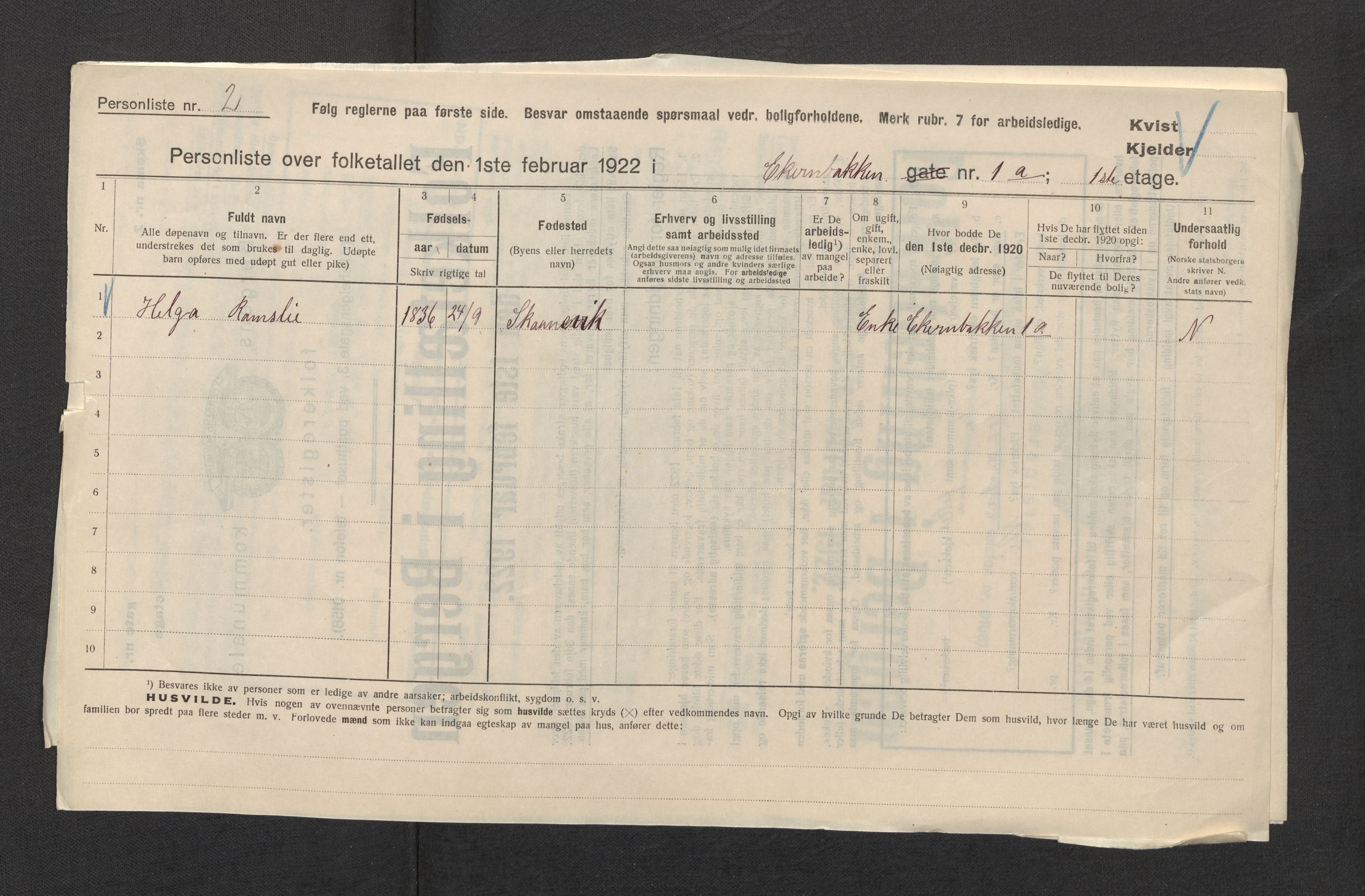 SAB, Municipal Census 1922 for Bergen, 1922, p. 6643