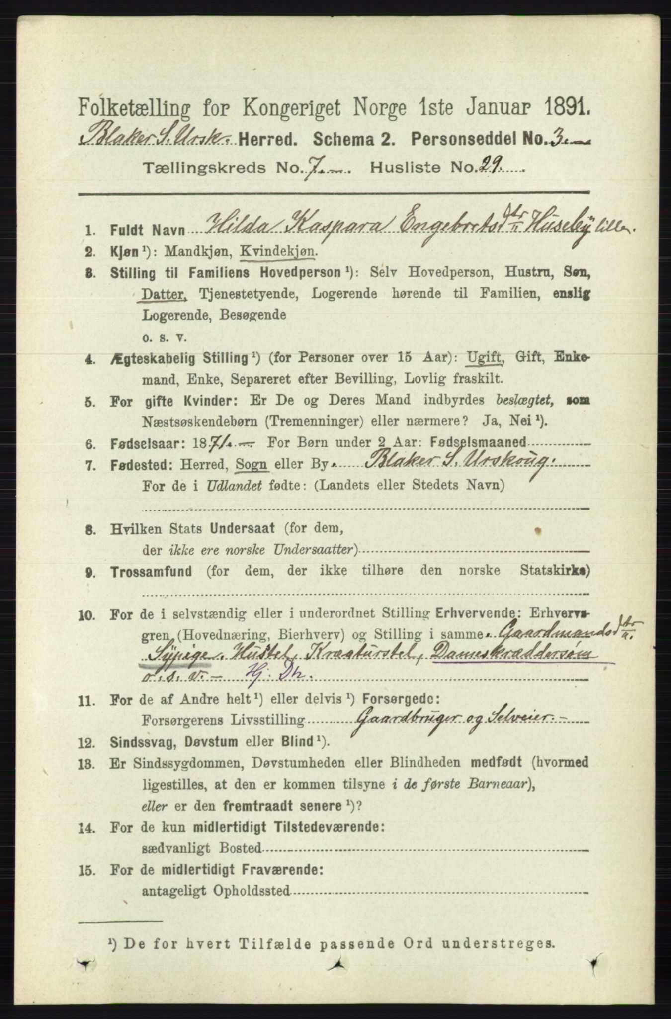 RA, 1891 census for 0224 Aurskog, 1891, p. 3418