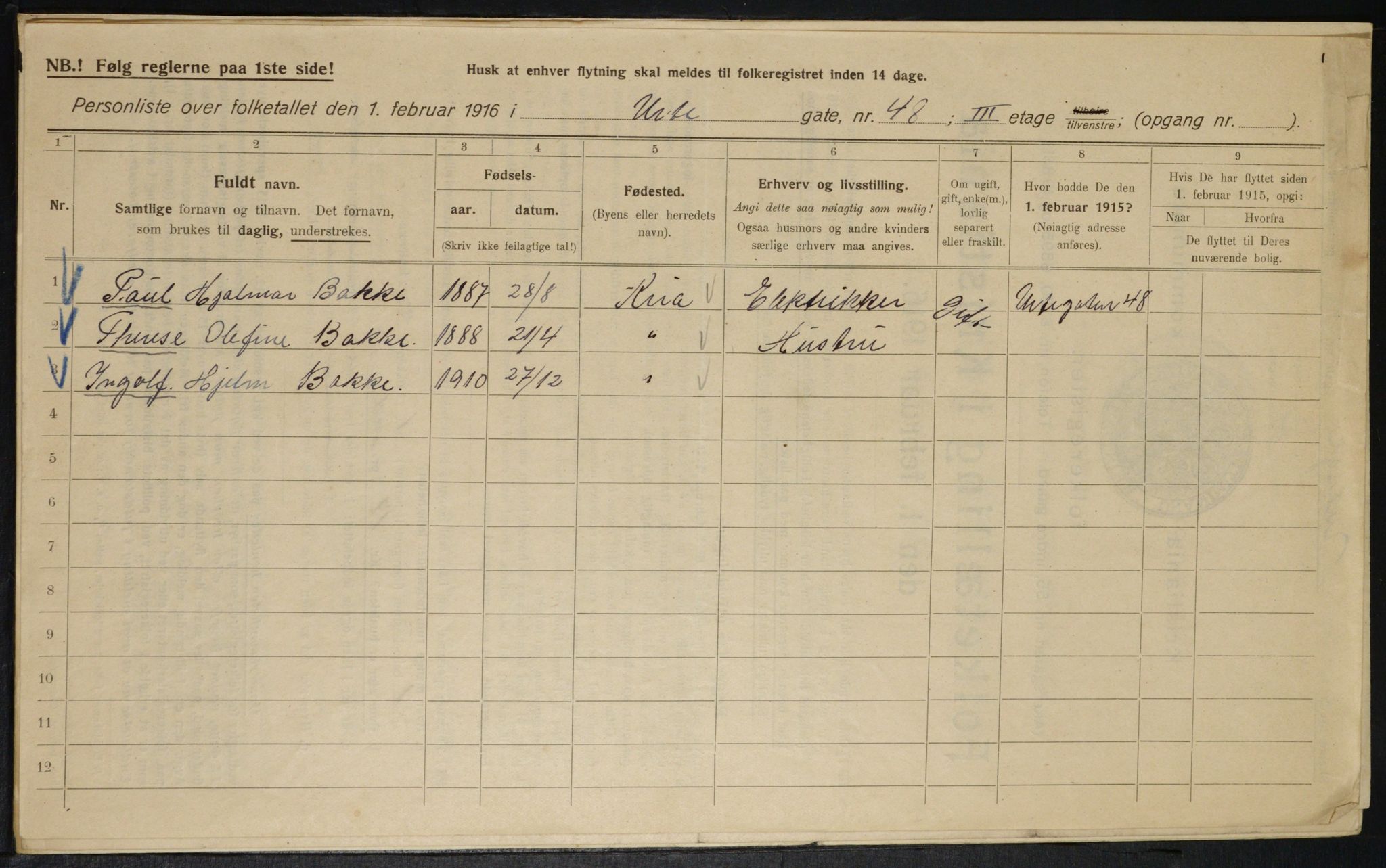 OBA, Municipal Census 1916 for Kristiania, 1916, p. 125044