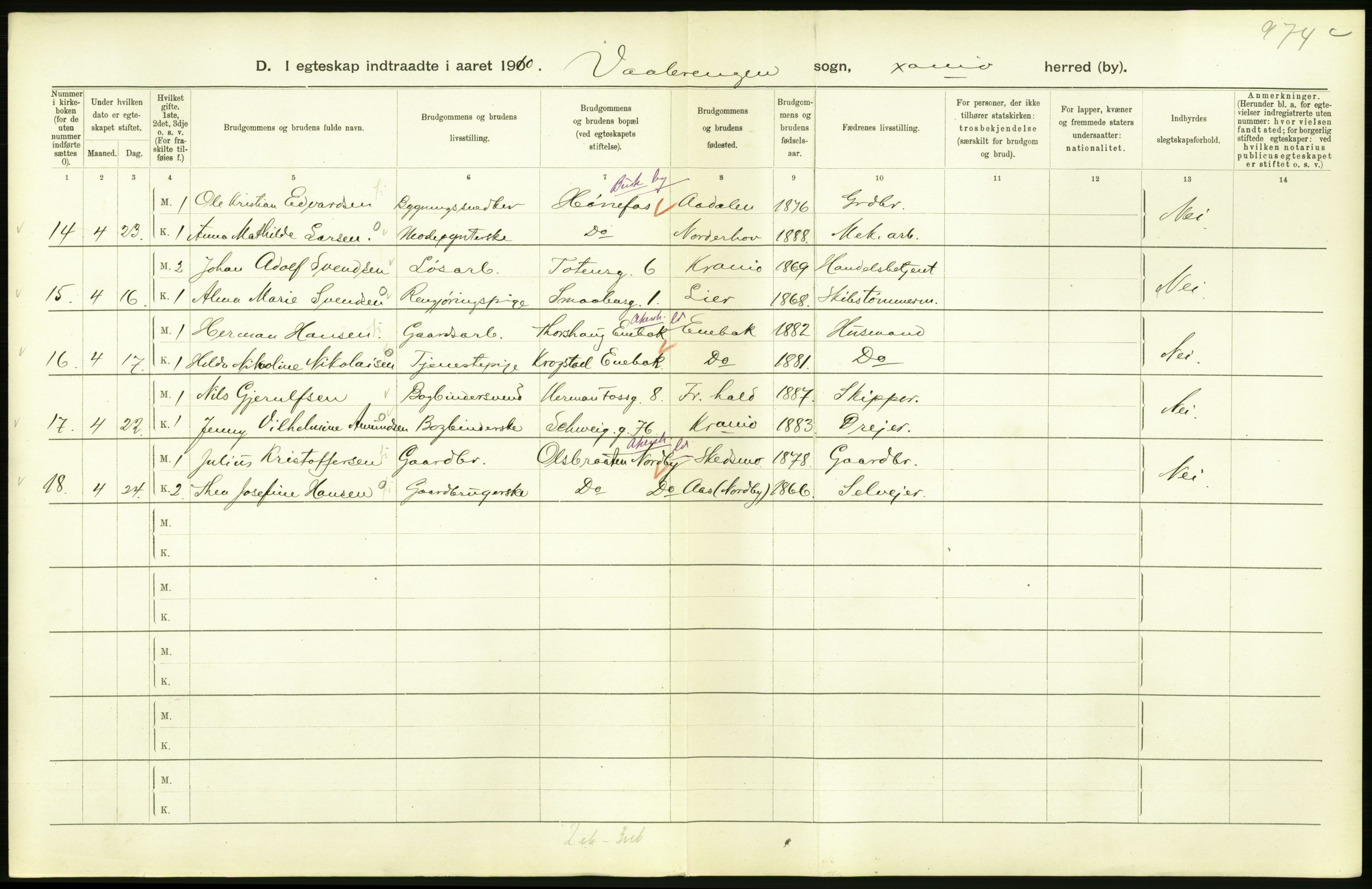 Statistisk sentralbyrå, Sosiodemografiske emner, Befolkning, AV/RA-S-2228/D/Df/Dfa/Dfah/L0009: Kristiania: Gifte og dødfødte., 1910, p. 34