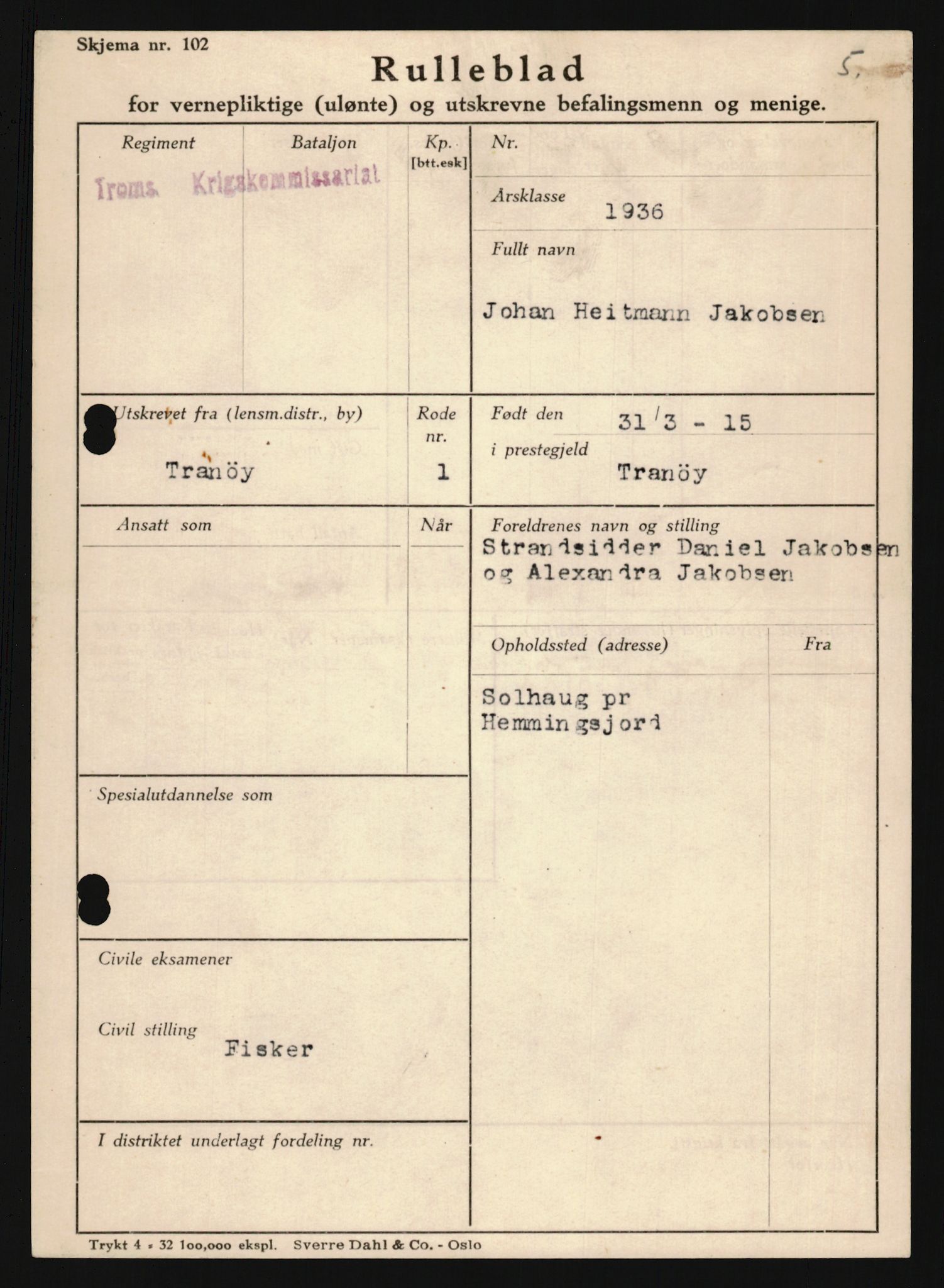 Forsvaret, Troms infanteriregiment nr. 16, AV/RA-RAFA-3146/P/Pa/L0020: Rulleblad for regimentets menige mannskaper, årsklasse 1936, 1936, p. 539