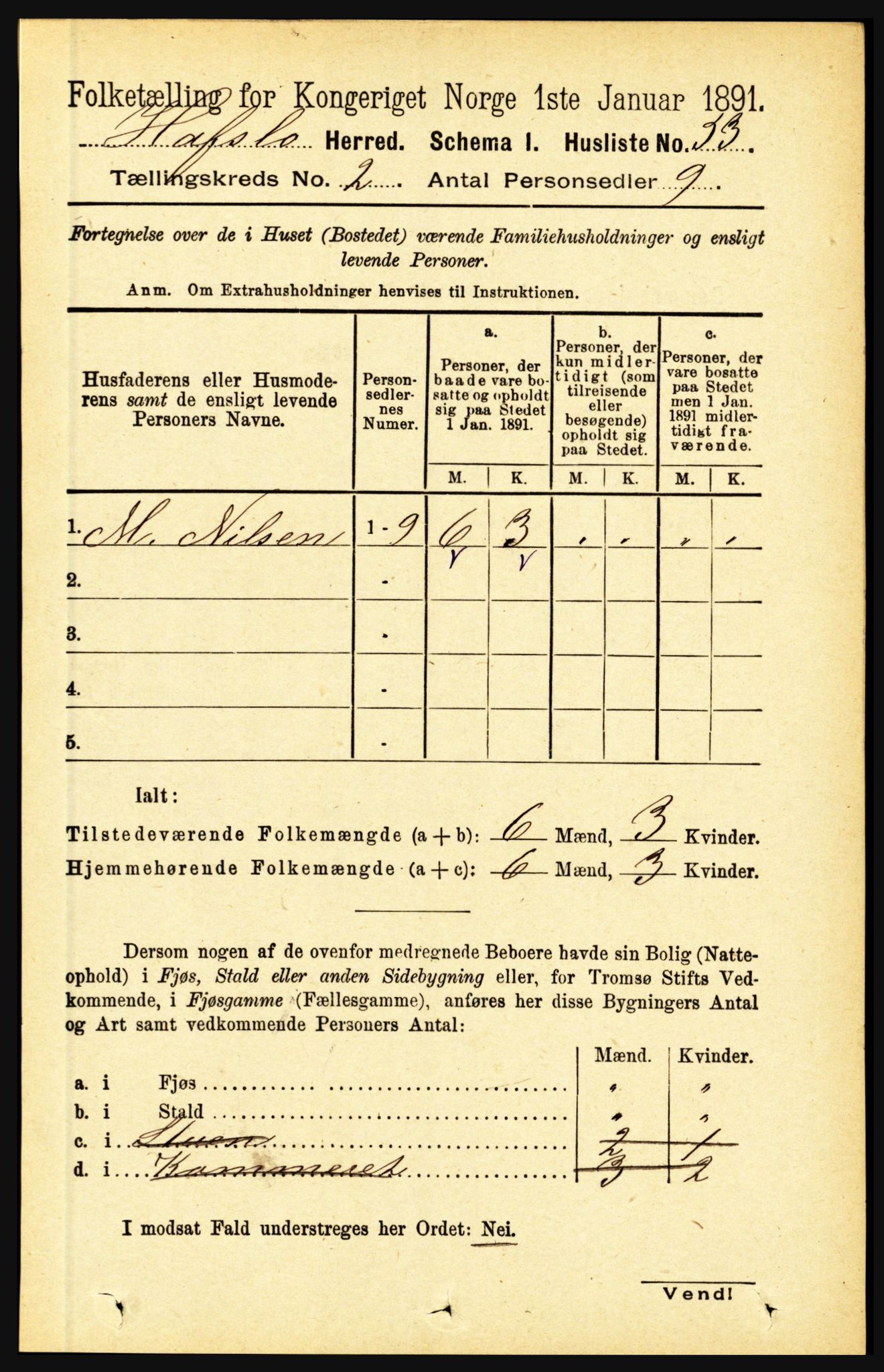 RA, 1891 census for 1425 Hafslo, 1891, p. 530