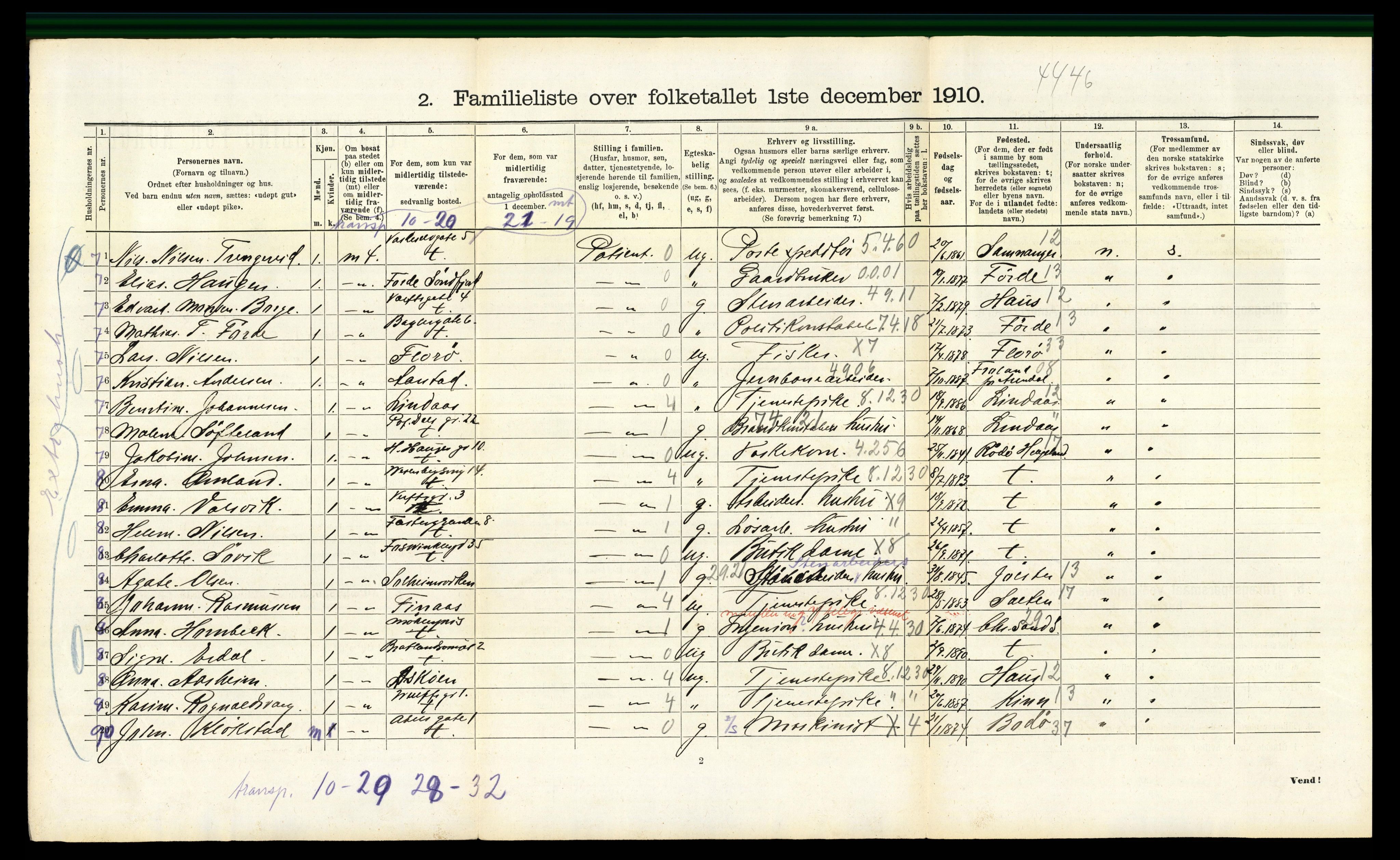 RA, 1910 census for Bergen, 1910, p. 20074