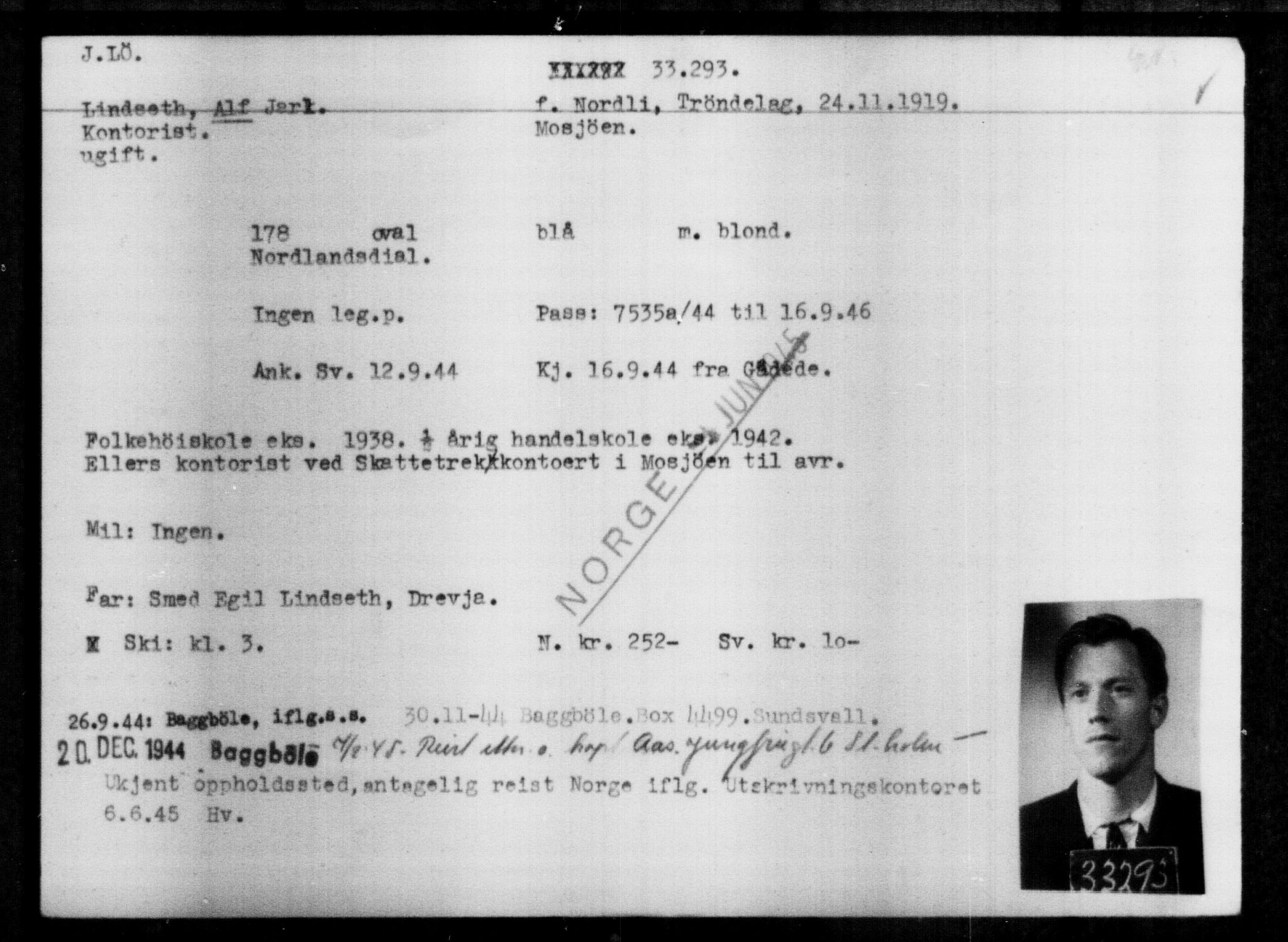 Utenriksstasjonene, Legasjonen i Stockholm, Flyktningkontoret, AV/RA-S-6753/V/Va/L0013: Kjesäterkartoteket, flyktninger med registreringsnr. 31500-34731, 1940-1945, p. 1884