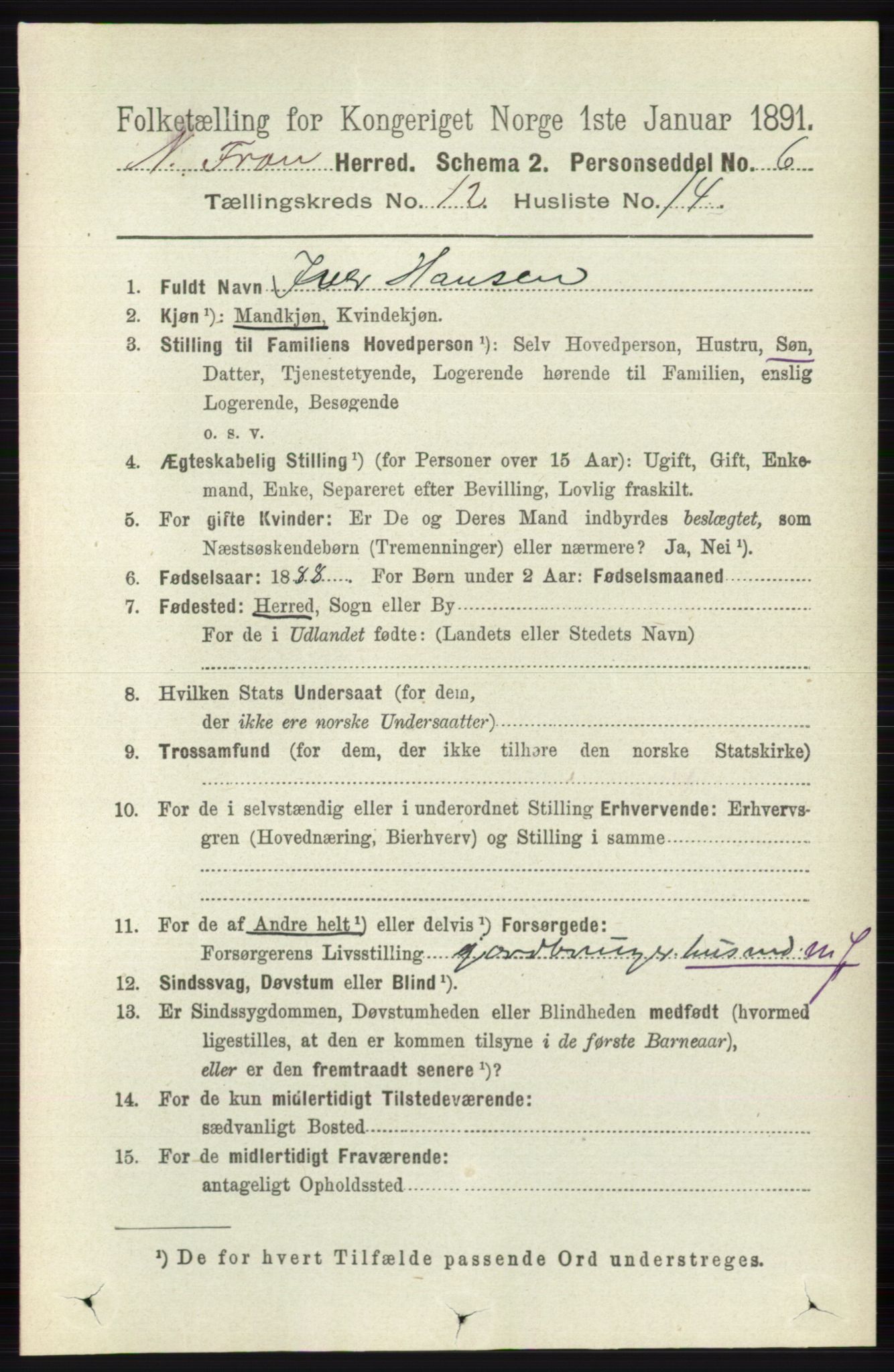 RA, 1891 census for 0518 Nord-Fron, 1891, p. 5176