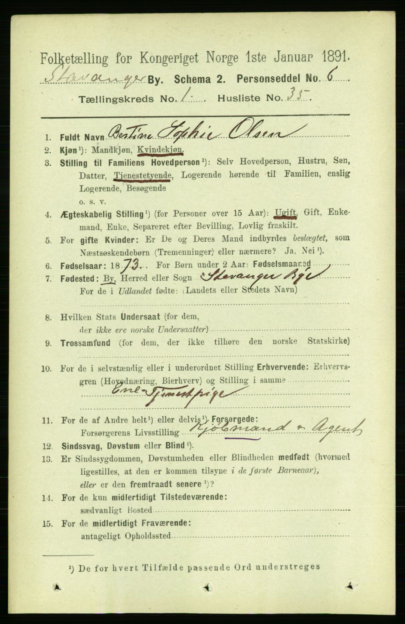 RA, 1891 census for 1103 Stavanger, 1891, p. 5416