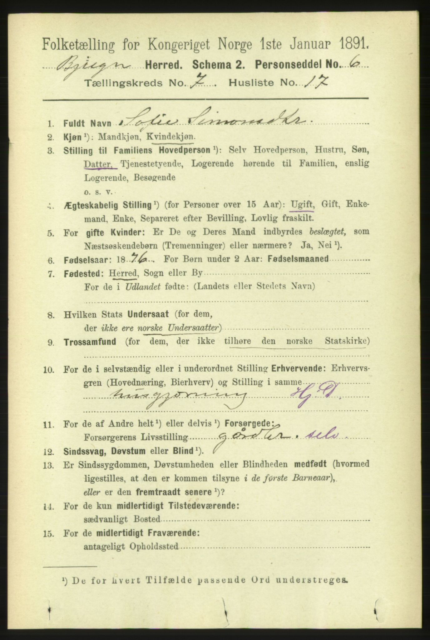 RA, 1891 census for 1627 Bjugn, 1891, p. 1940