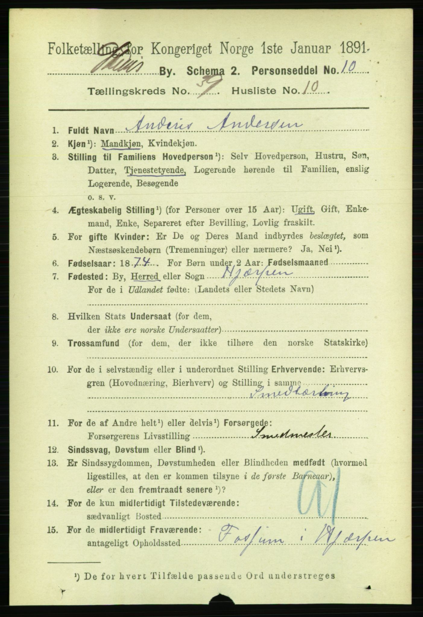 RA, 1891 census for 0806 Skien, 1891, p. 8344