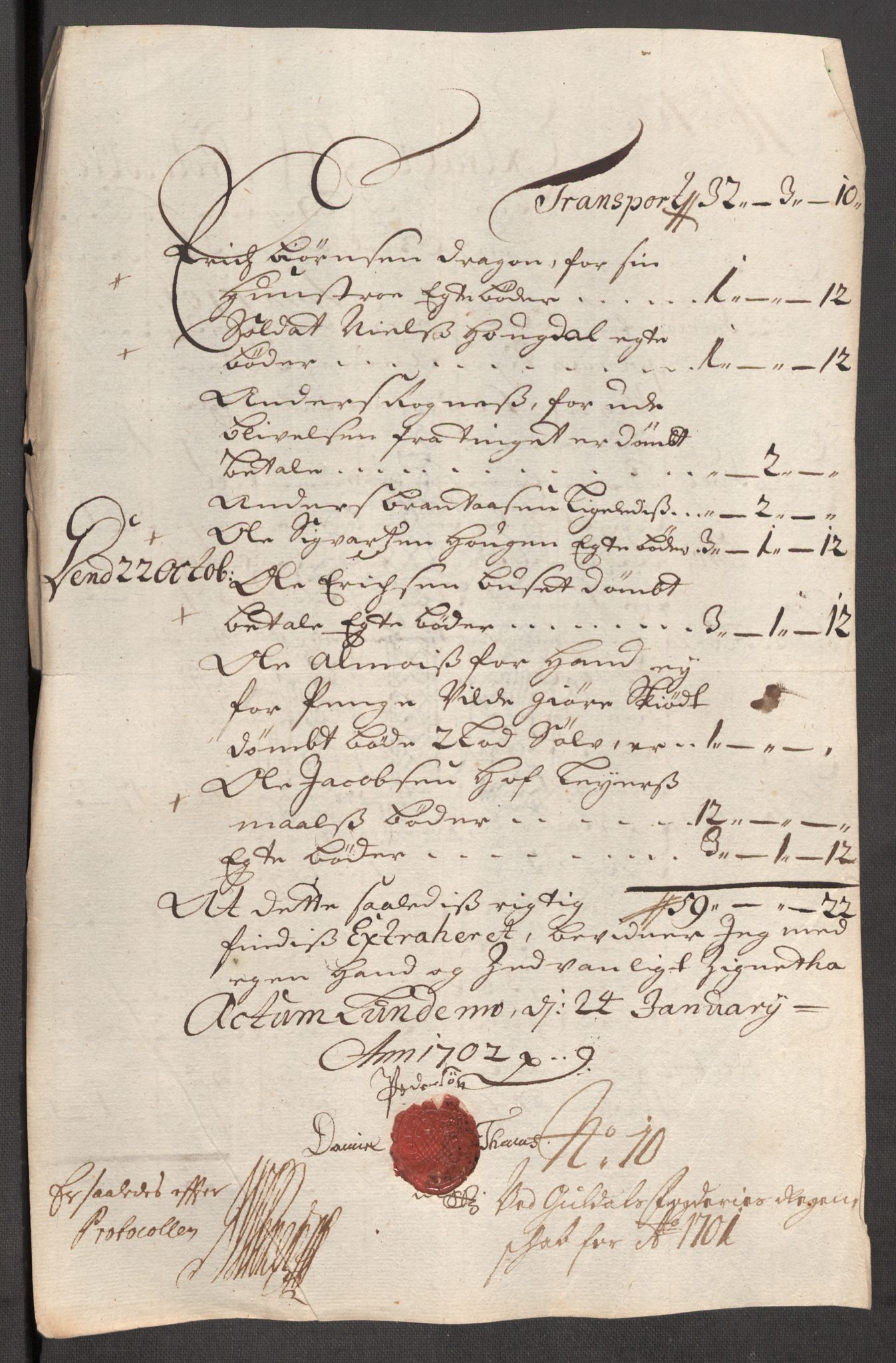 Rentekammeret inntil 1814, Reviderte regnskaper, Fogderegnskap, AV/RA-EA-4092/R60/L3951: Fogderegnskap Orkdal og Gauldal, 1701, p. 276