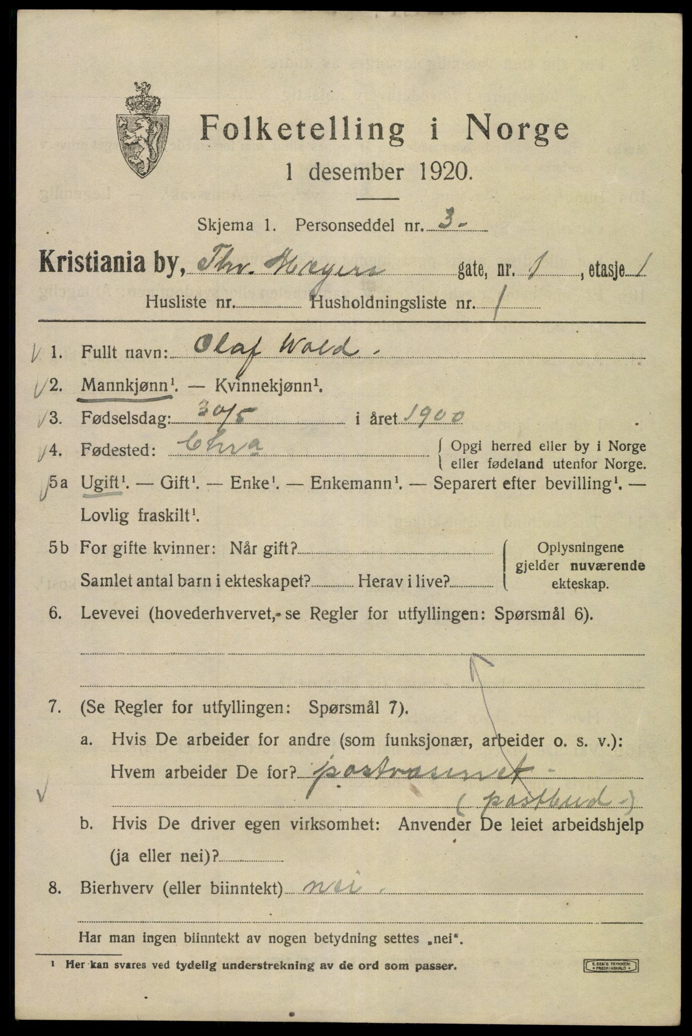 SAO, 1920 census for Kristiania, 1920, p. 574193