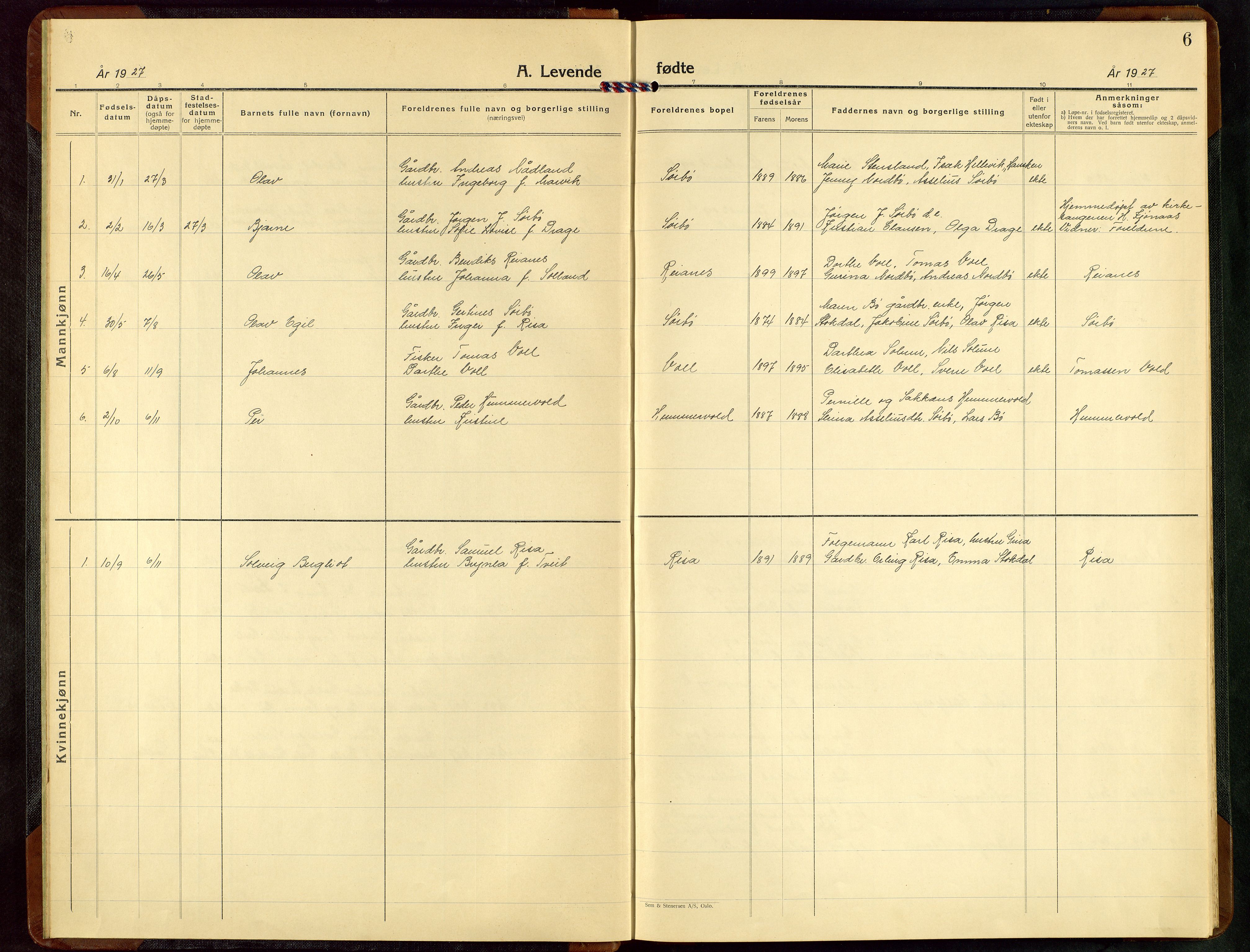 Rennesøy sokneprestkontor, AV/SAST-A -101827/H/Ha/Hab/L0015: Parish register (copy) no. B 14, 1924-1957, p. 6