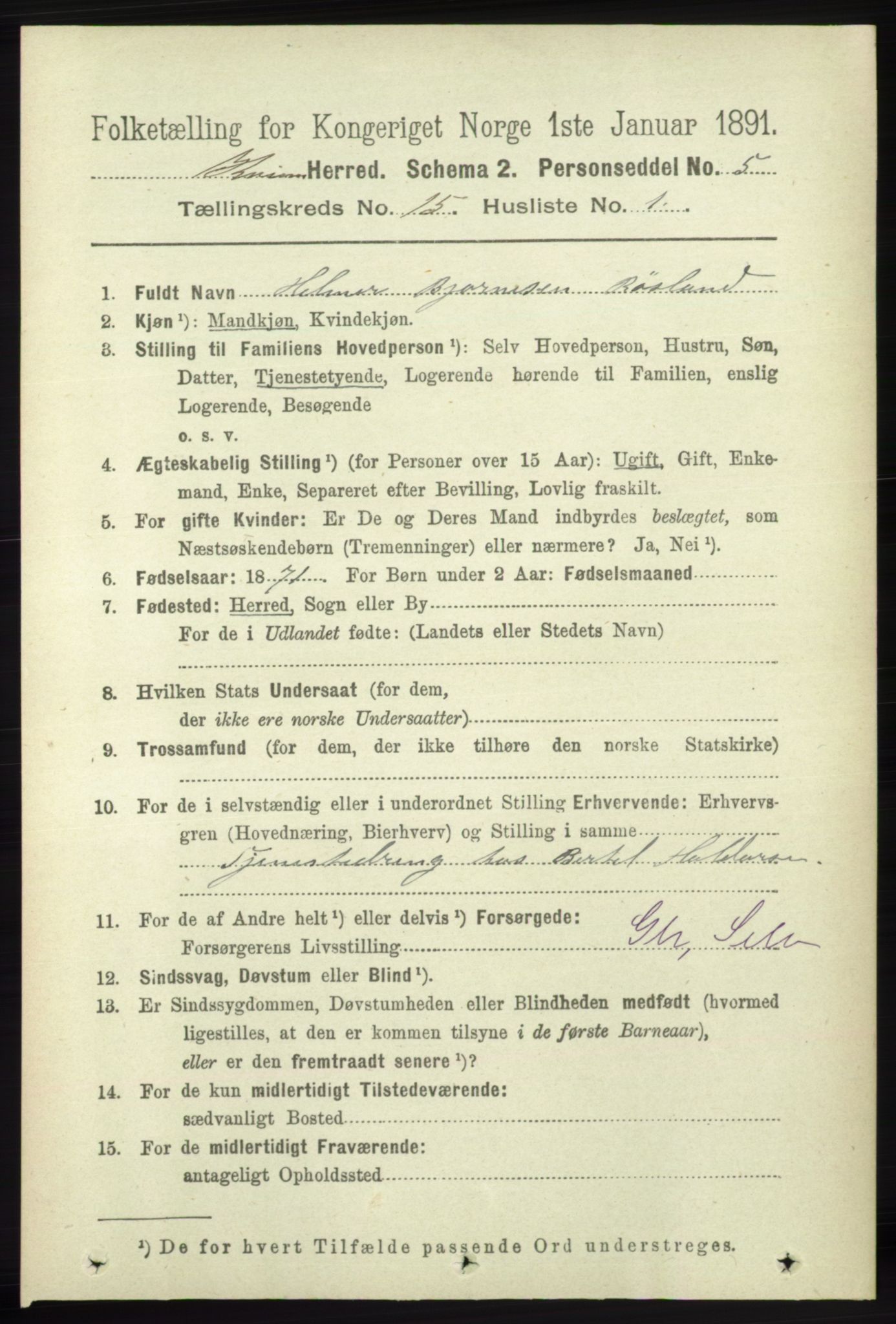 RA, 1891 census for 1224 Kvinnherad, 1891, p. 5022