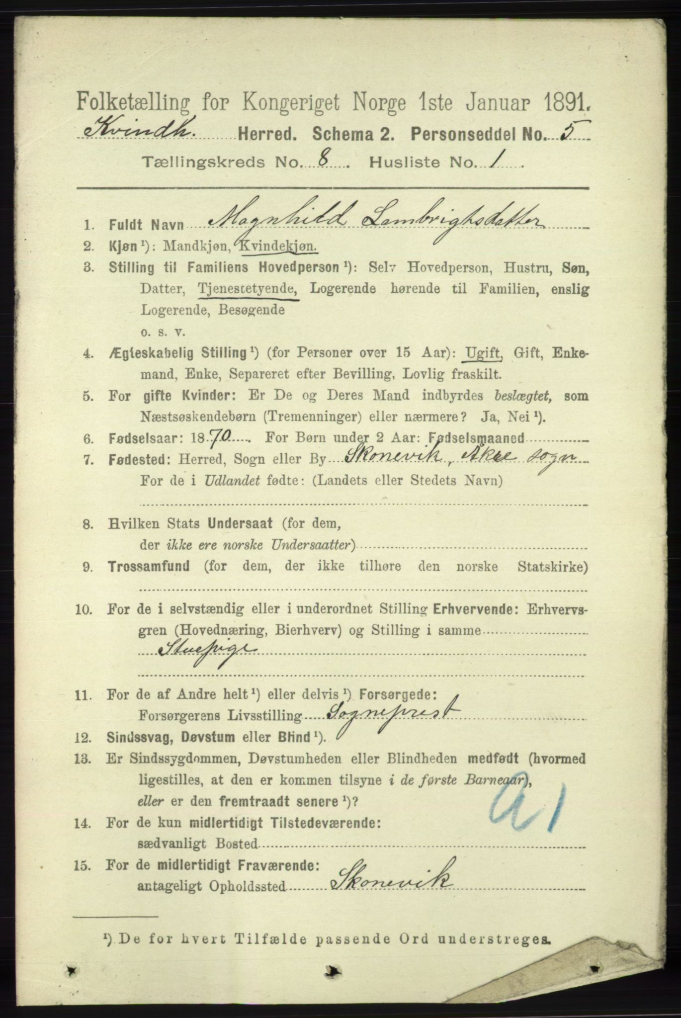 RA, 1891 census for 1224 Kvinnherad, 1891, p. 2977