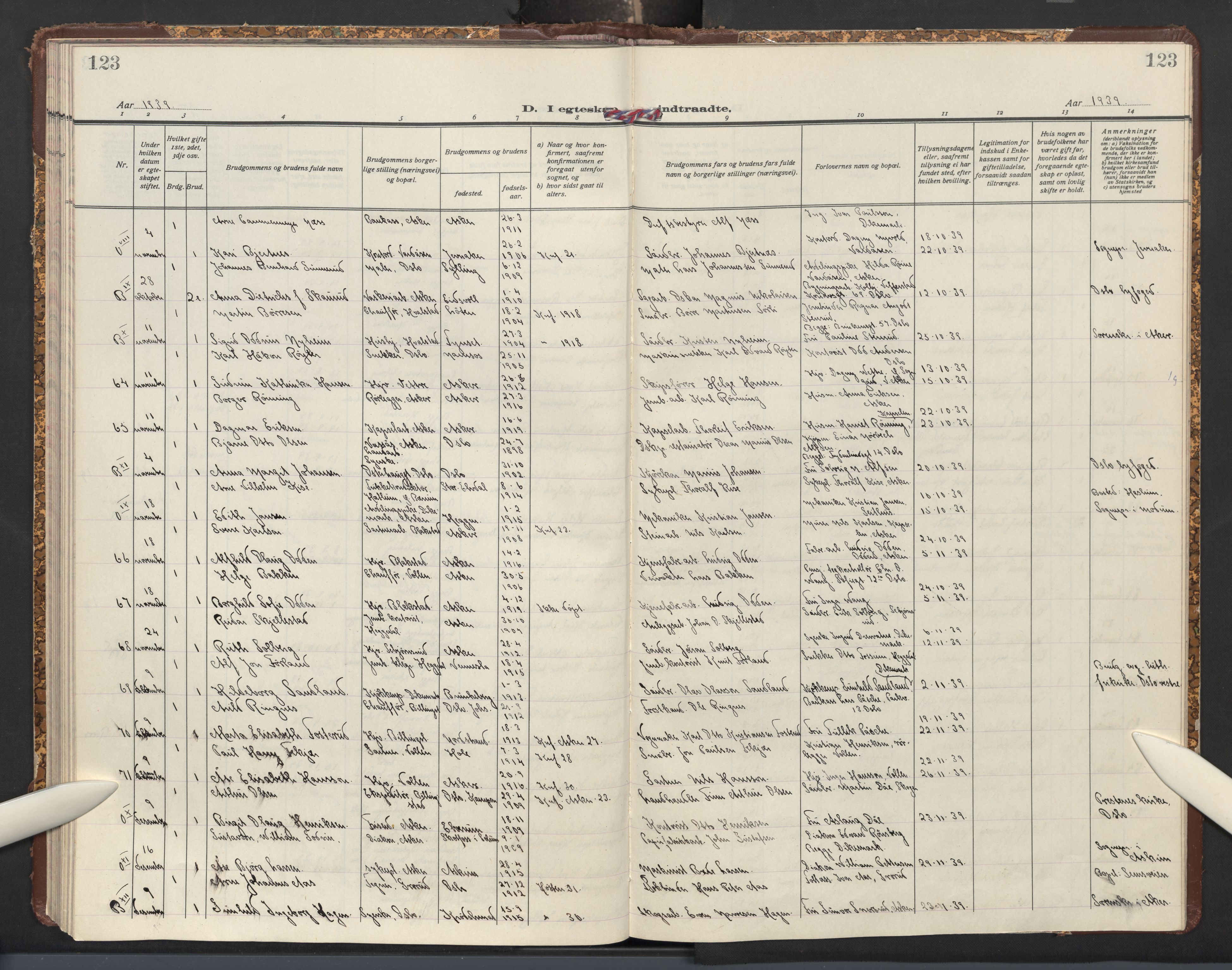 Asker prestekontor Kirkebøker, SAO/A-10256a/F/Fa/L0021: Parish register (official) no. I 21, 1936-1945, p. 123
