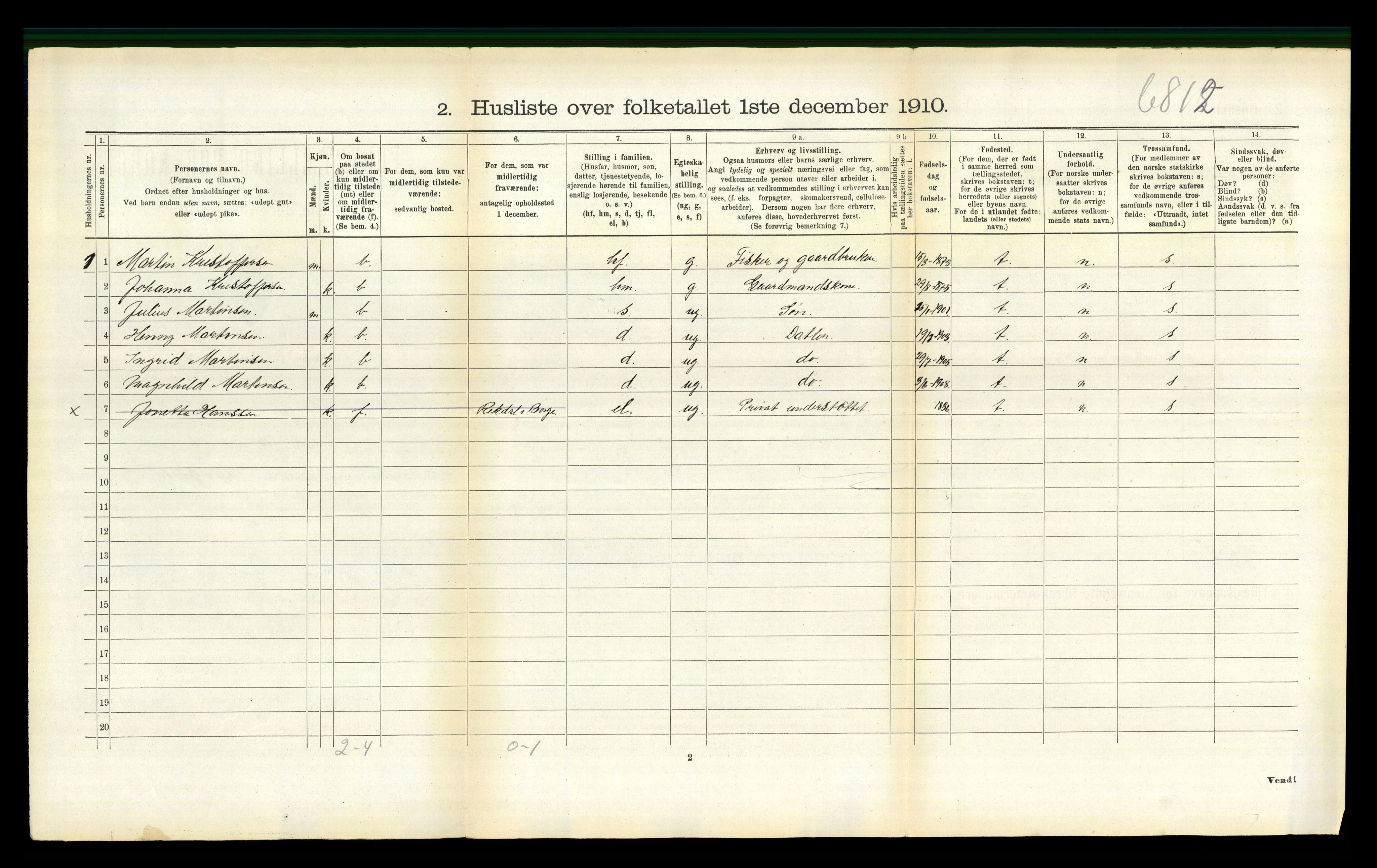 RA, 1910 census for Borge, 1910, p. 1000