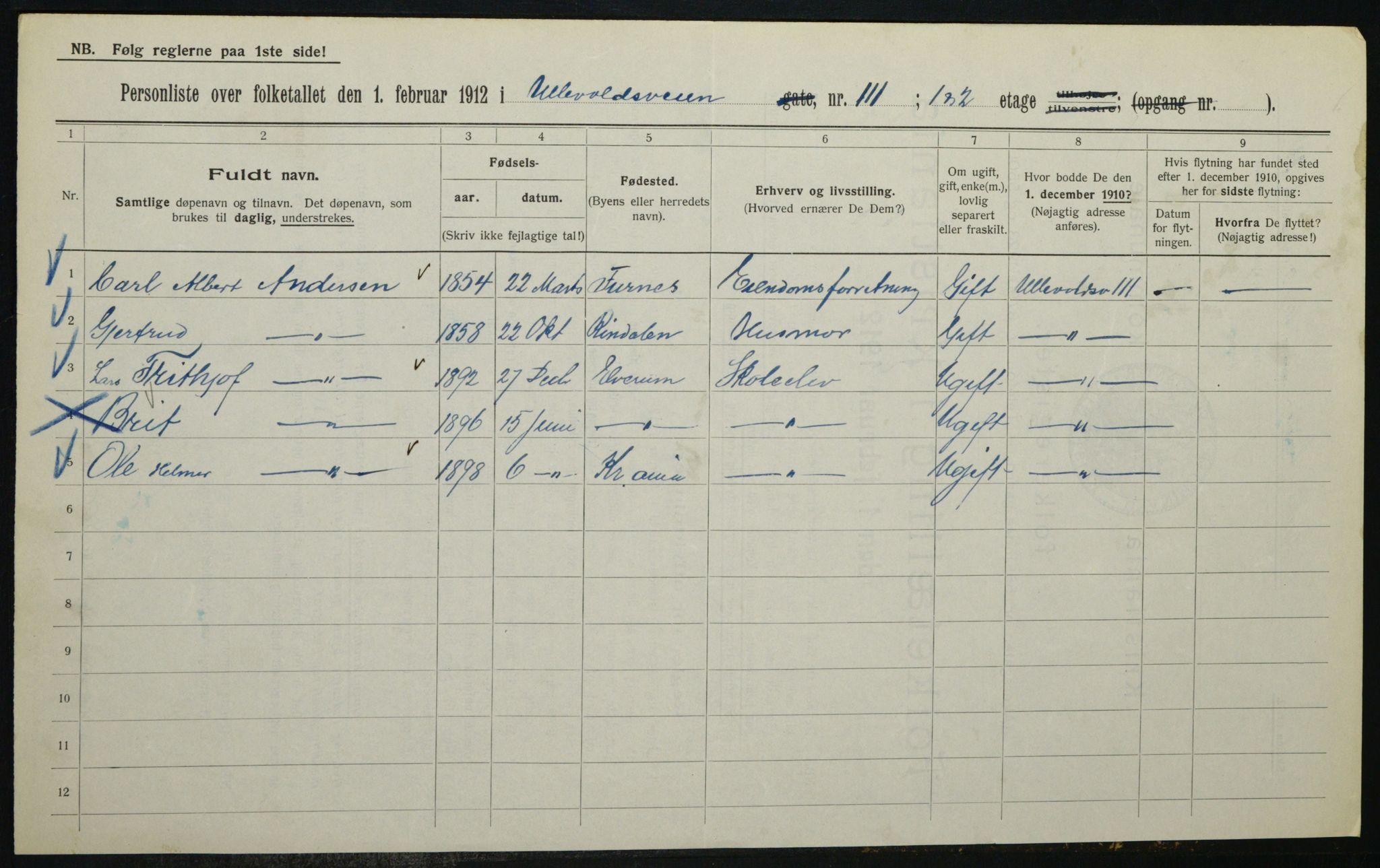 OBA, Municipal Census 1912 for Kristiania, 1912, p. 119720