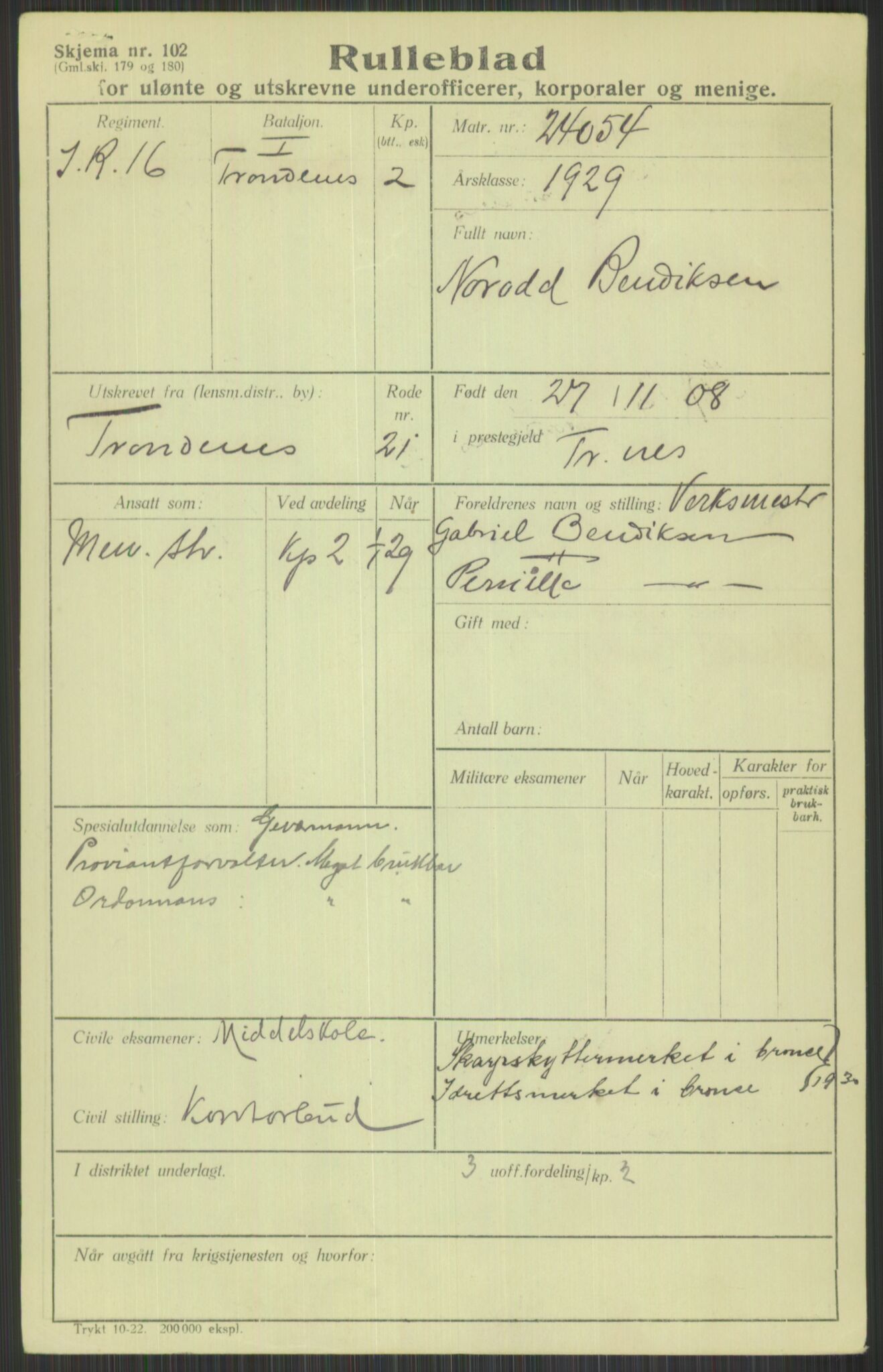 Forsvaret, Troms infanteriregiment nr. 16, AV/RA-RAFA-3146/P/Pa/L0013/0004: Rulleblad / Rulleblad for regimentets menige mannskaper, årsklasse 1929, 1929, p. 113