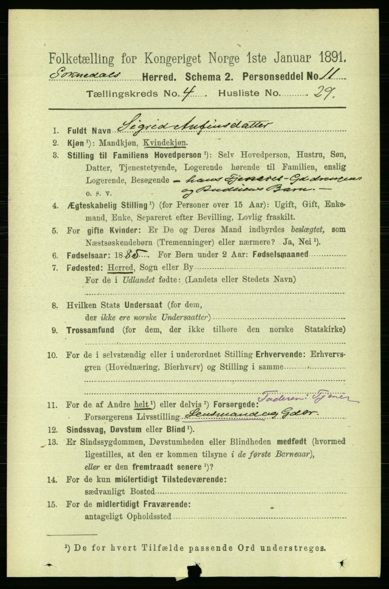 RA, 1891 census for 1649 Soknedal, 1891, p. 1787