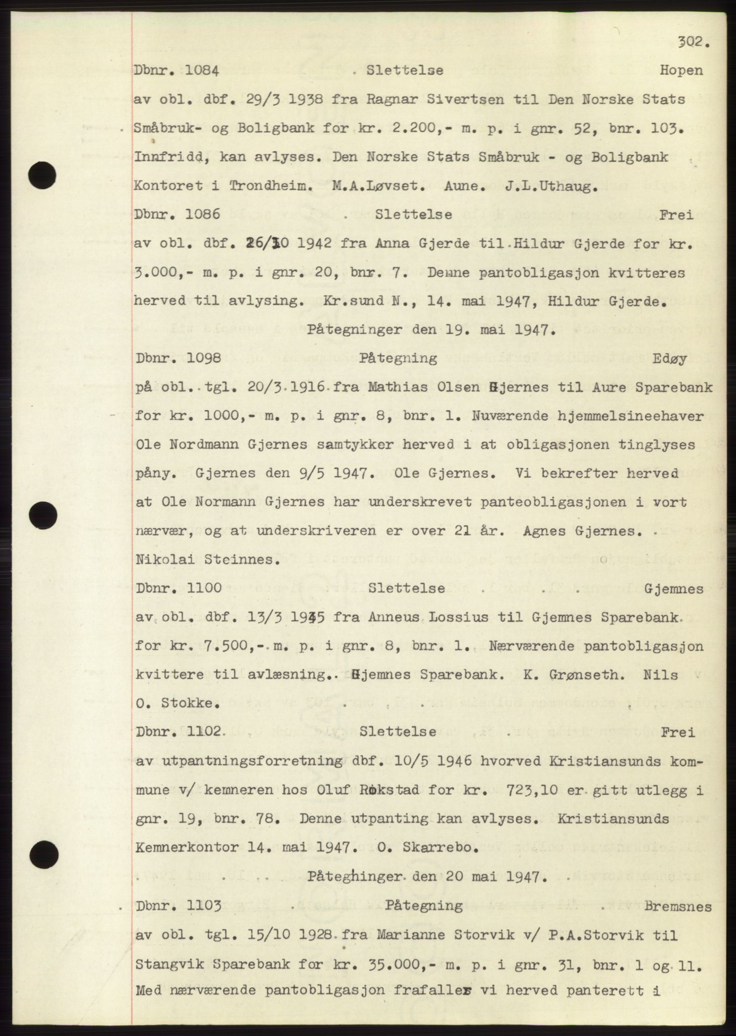 Nordmøre sorenskriveri, SAT/A-4132/1/2/2Ca: Mortgage book no. C82b, 1946-1951, Diary no: : 1084/1947