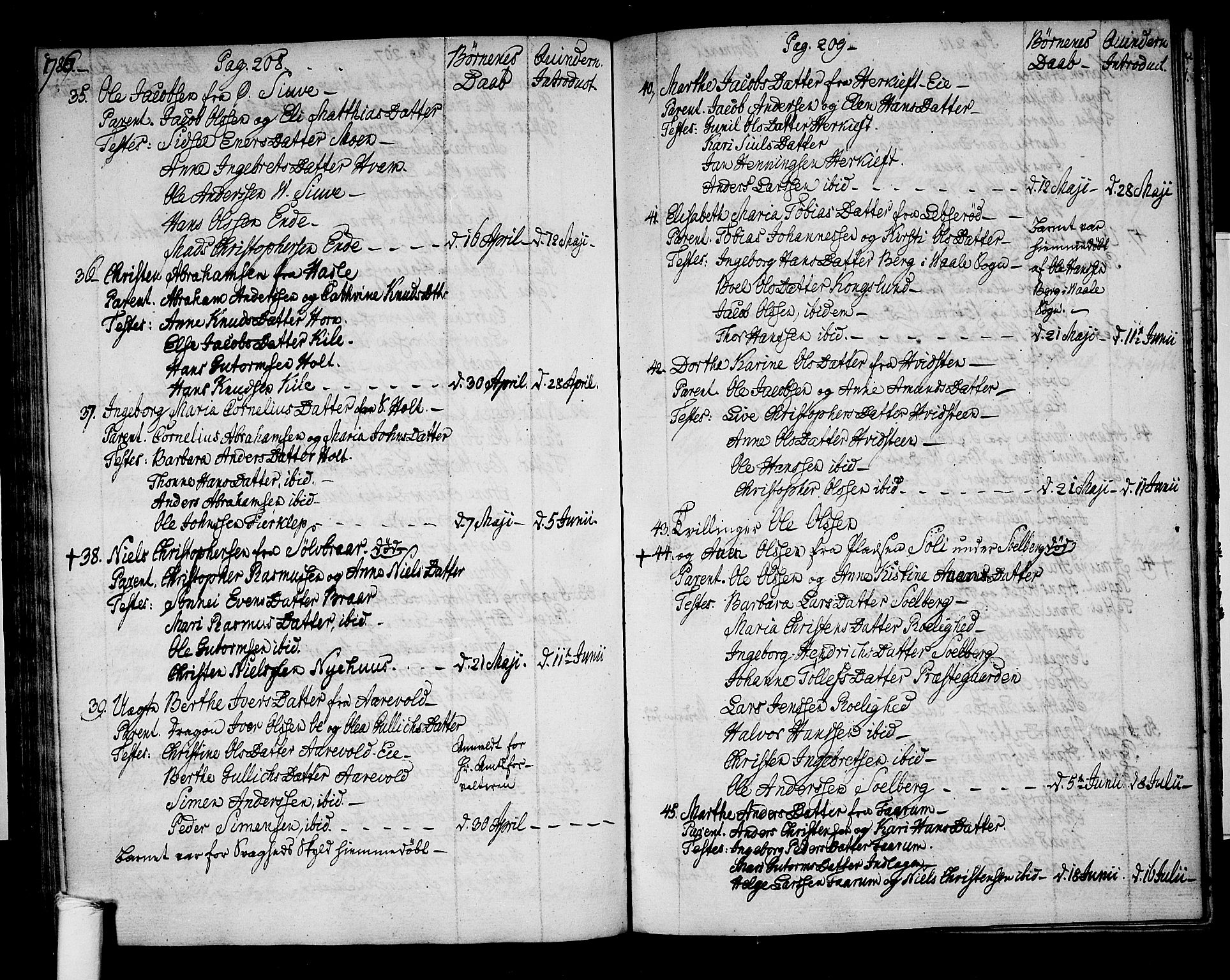 Ramnes kirkebøker, AV/SAKO-A-314/F/Fa/L0002: Parish register (official) no. I 2, 1773-1790, p. 208-209