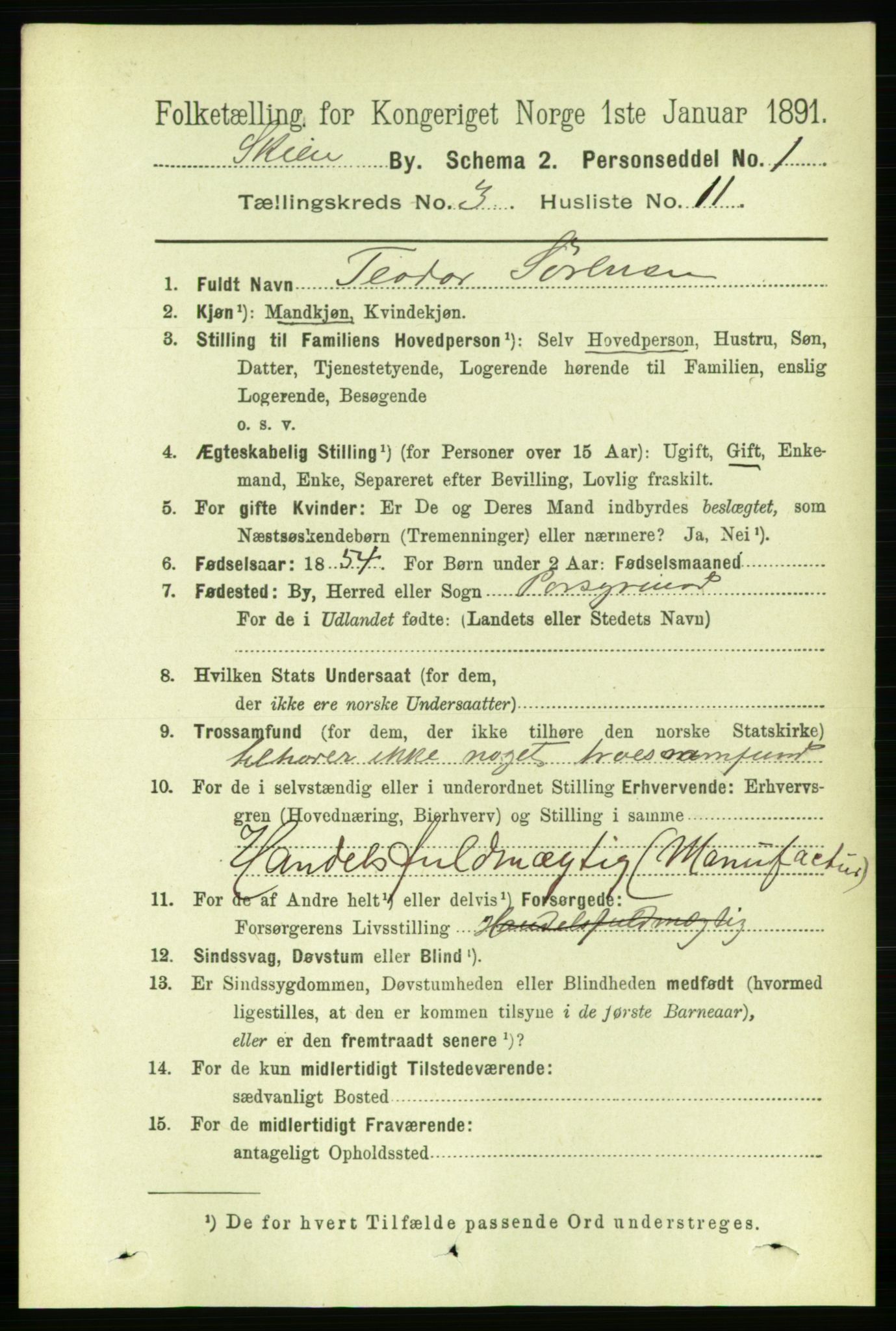 RA, 1891 census for 0806 Skien, 1891, p. 2561