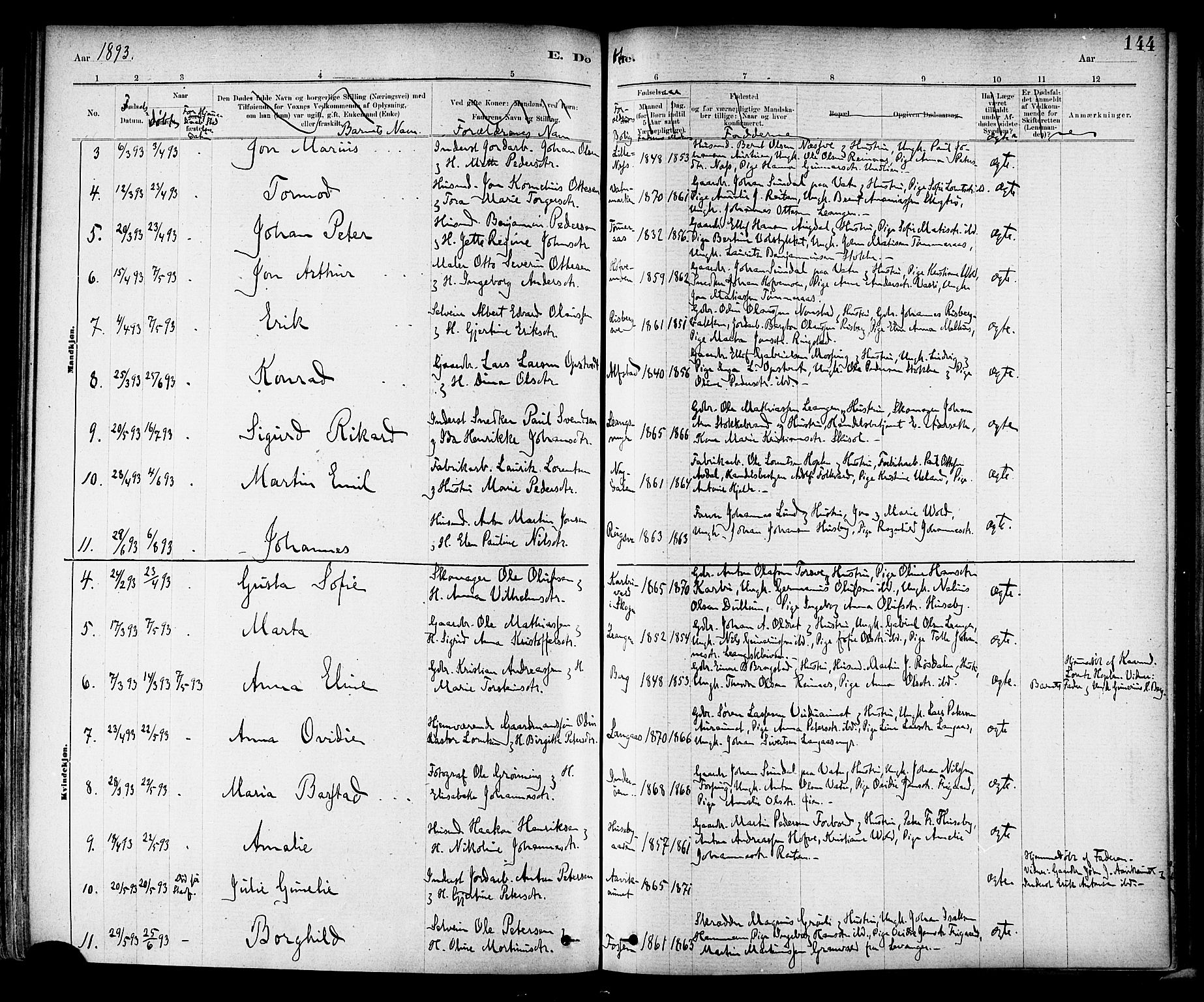 Ministerialprotokoller, klokkerbøker og fødselsregistre - Nord-Trøndelag, AV/SAT-A-1458/714/L0130: Parish register (official) no. 714A01, 1878-1895, p. 144