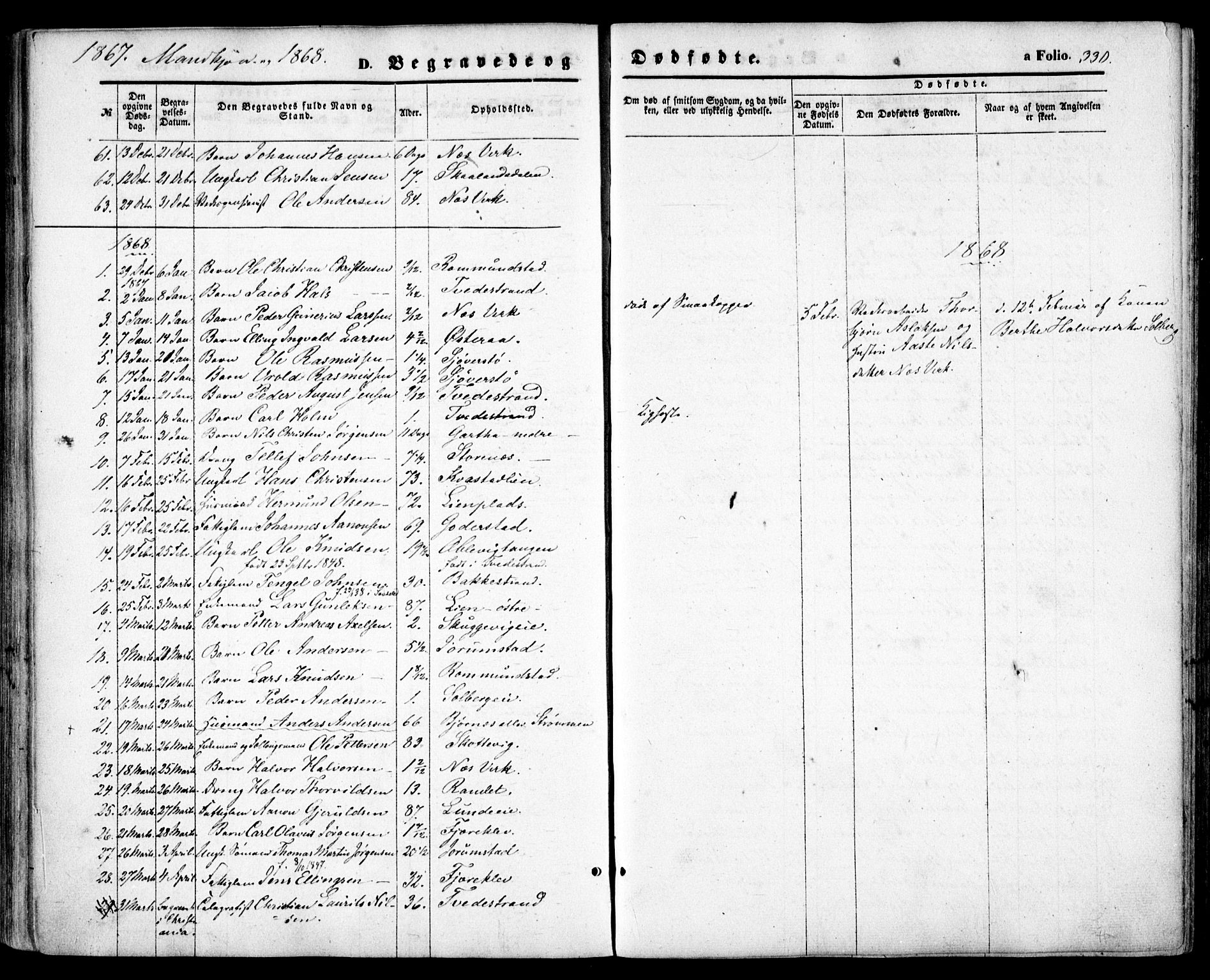 Holt sokneprestkontor, AV/SAK-1111-0021/F/Fa/L0009: Parish register (official) no. A 9, 1861-1871, p. 330