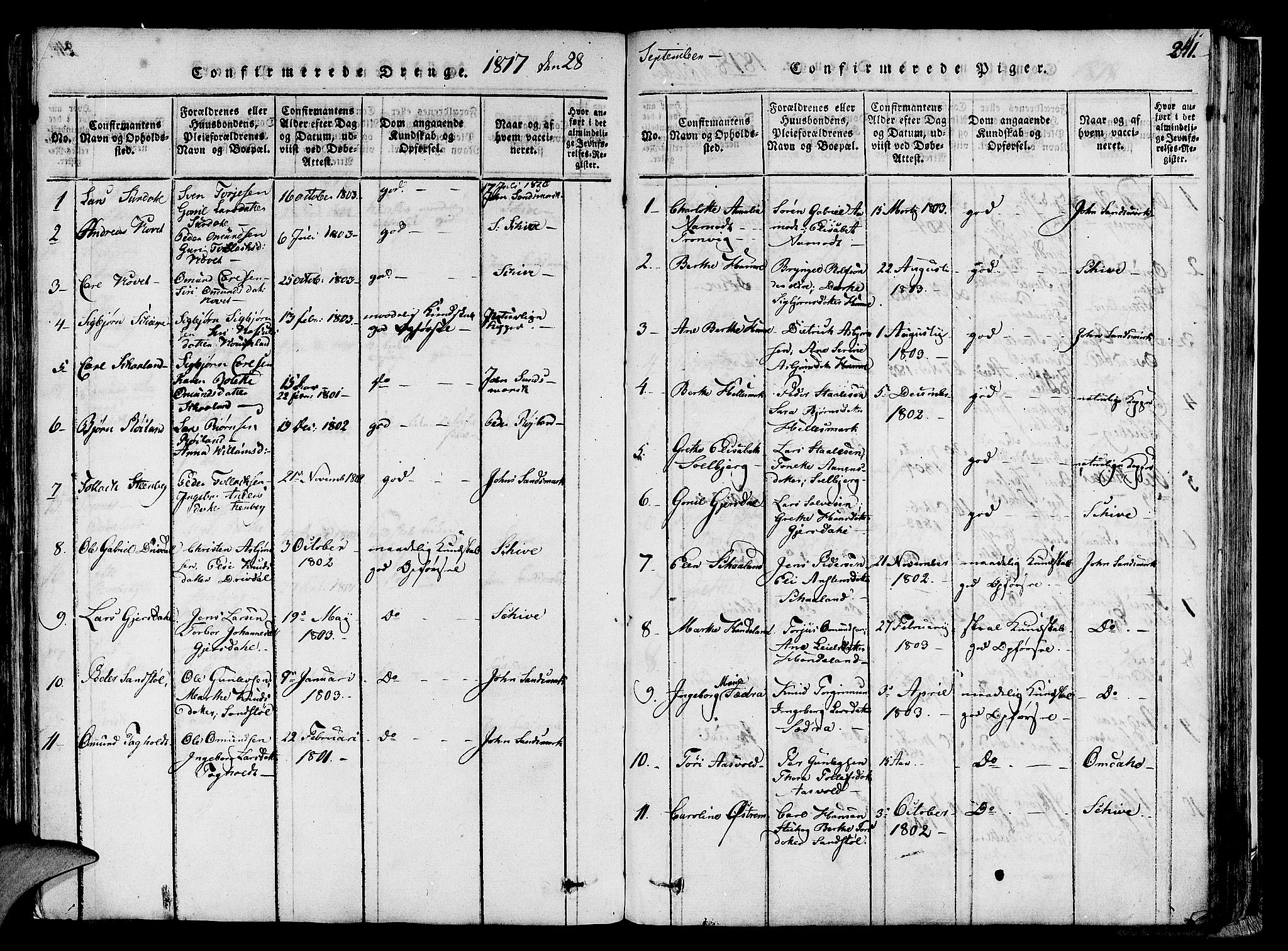 Lund sokneprestkontor, AV/SAST-A-101809/S06/L0005: Parish register (official) no. A 5, 1815-1833, p. 241