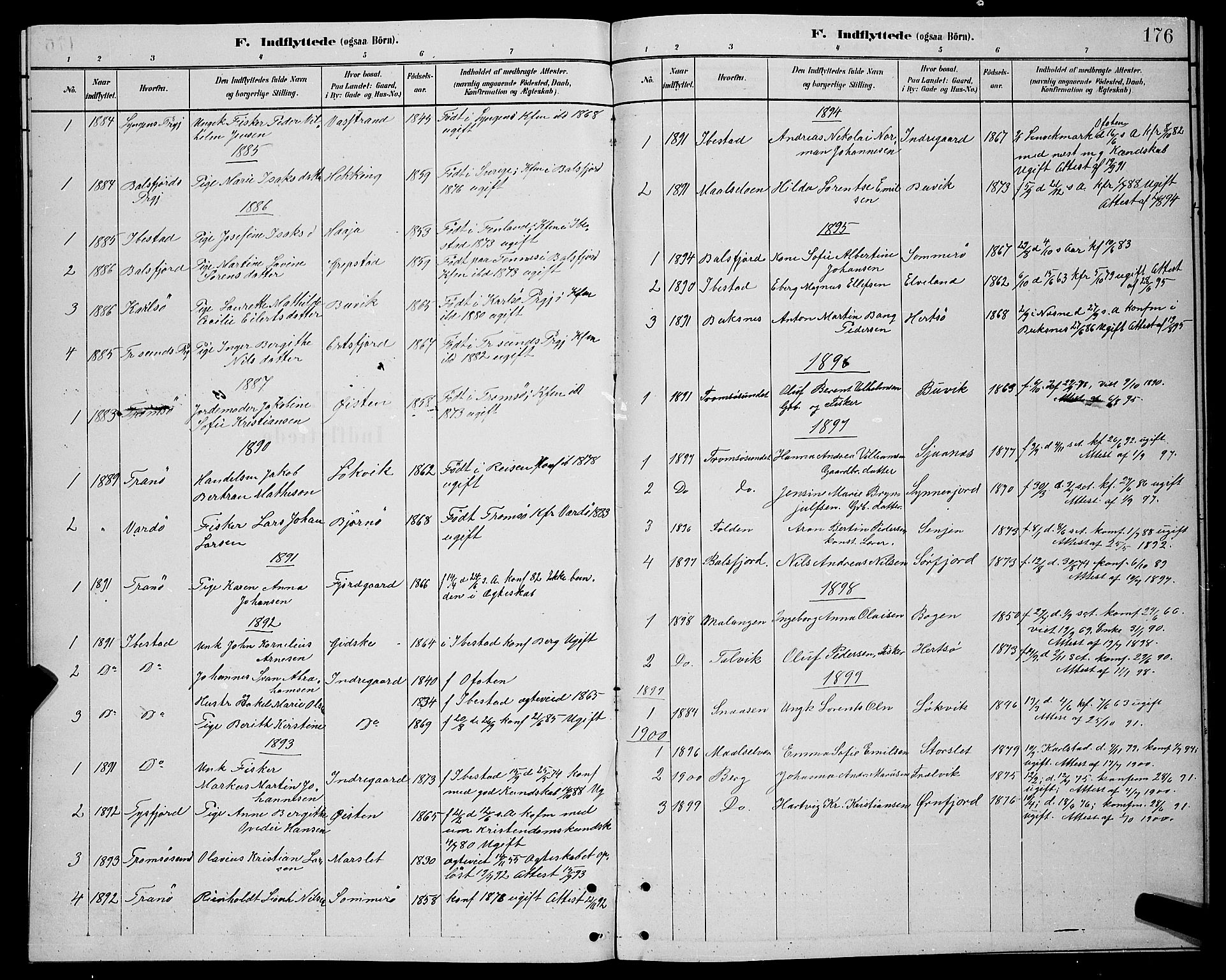 Lenvik sokneprestembete, SATØ/S-1310/H/Ha/Hab/L0021klokker: Parish register (copy) no. 21, 1884-1900, p. 176